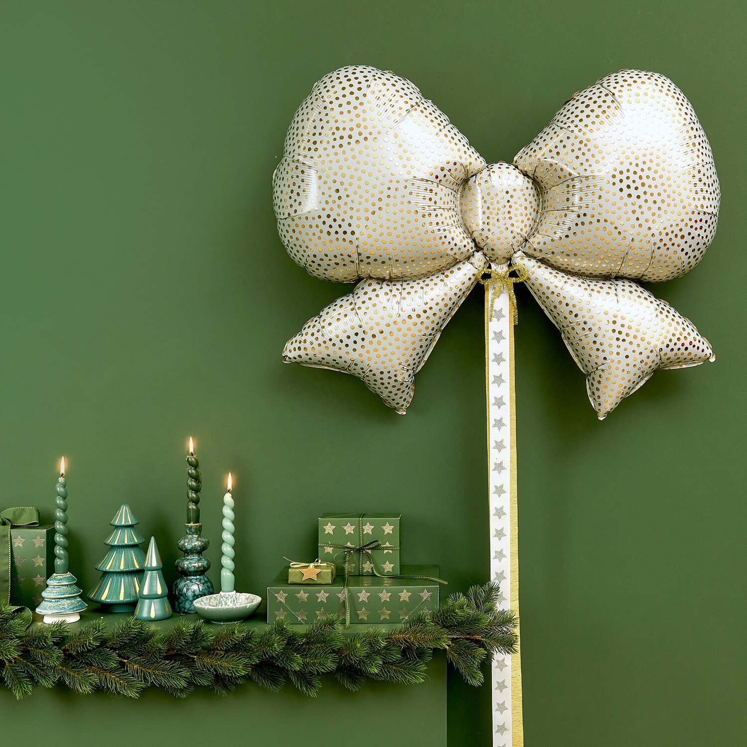 Folienballon Advent Schleife Pünktchen Creme/Gold von Rico Design