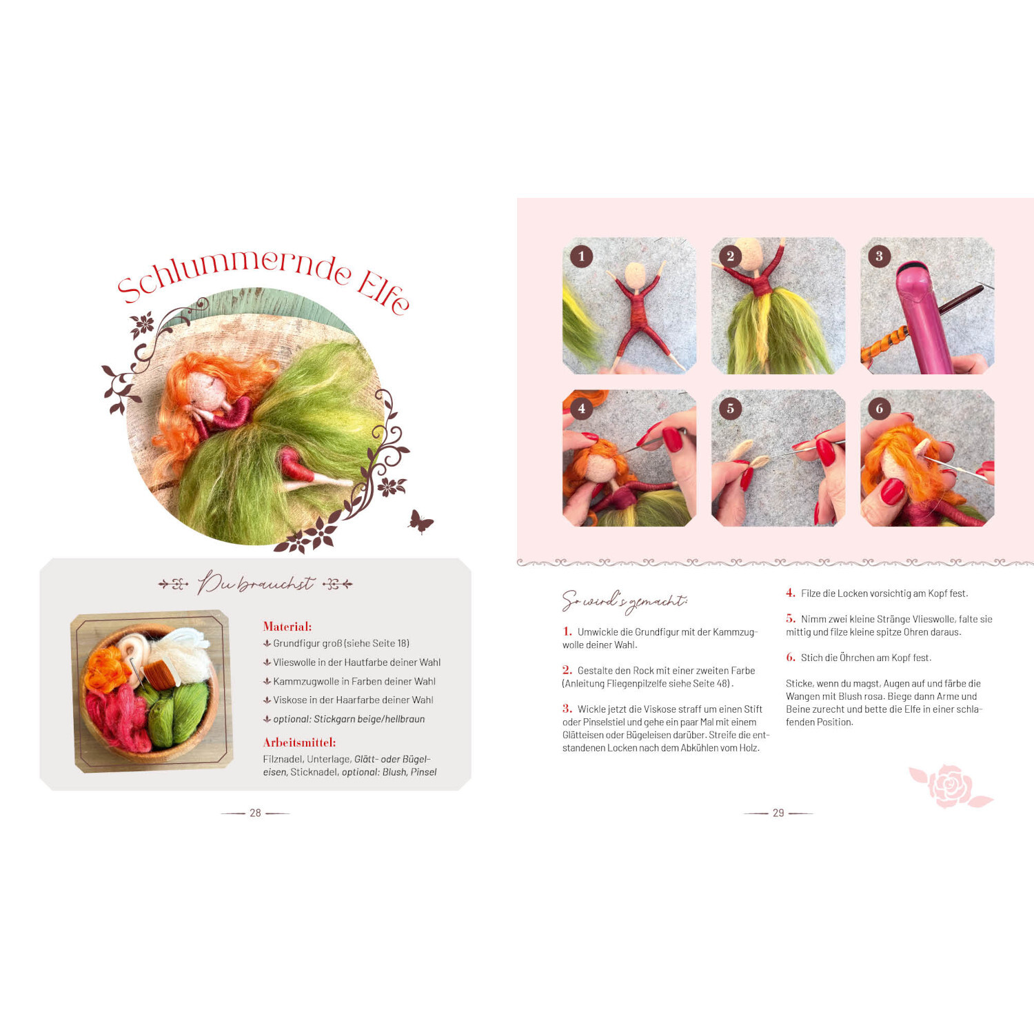 Zauberhaft gefilzt: Anleitung zur Herstellung einer schlafenden Elfe mit Filzwolle in bunten Farben.