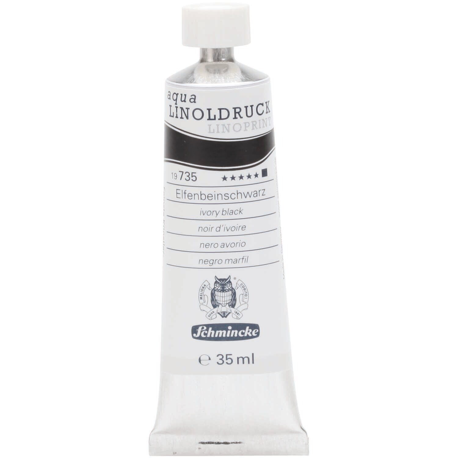 Linoldruckfarbe in Elfenbeinschwarz von Schmincke, 35ml Tube, ideal für kreative Druckprojekte.