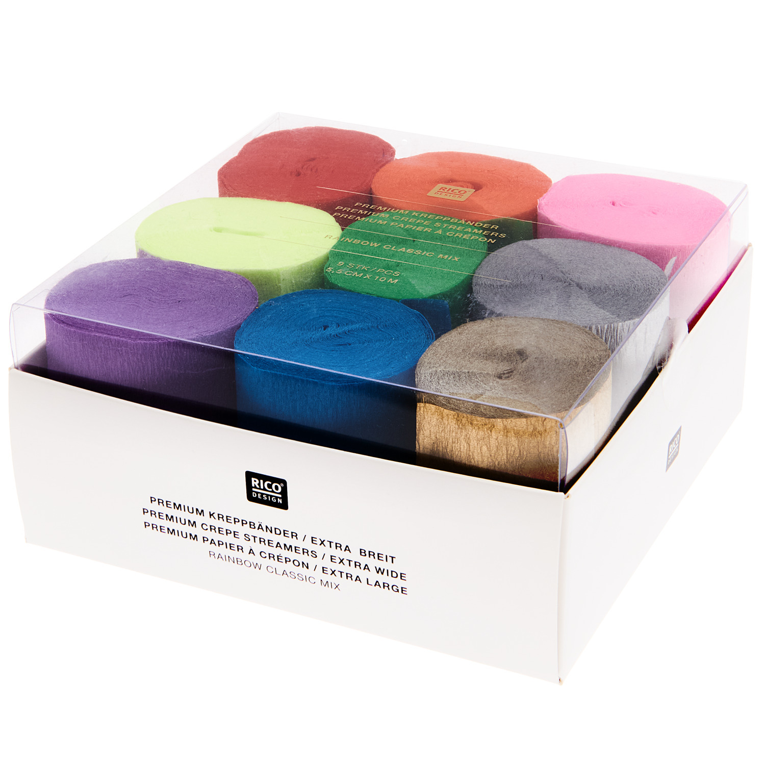 Kreppbänder extra breit Regenbogen Klassik Mix