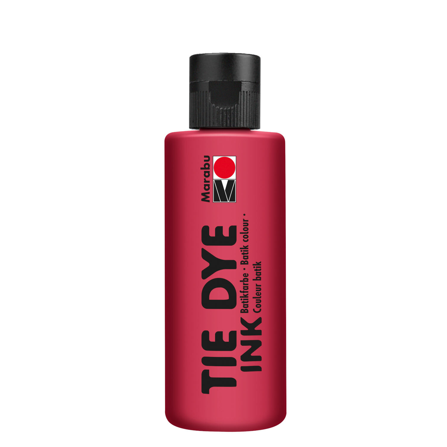 Tie Dye Ink, Marabu, 80ml, flüssige Textilfarbe in intensivem Rotton in zylindrischer Kunststoffflasche mit schwarzem Klappverschluss für kreative Batikprojekte