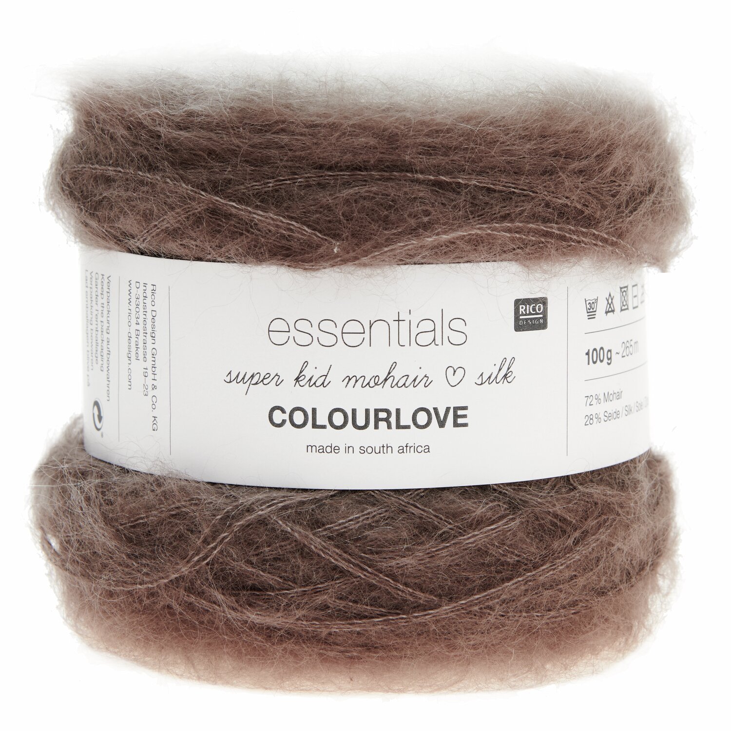 Essentials Super Kid Mohair Loves Silk Colourlove, weiches Garn in Kiesel, 100g, 265m, ideal für luxuriöse Strickprojekte.