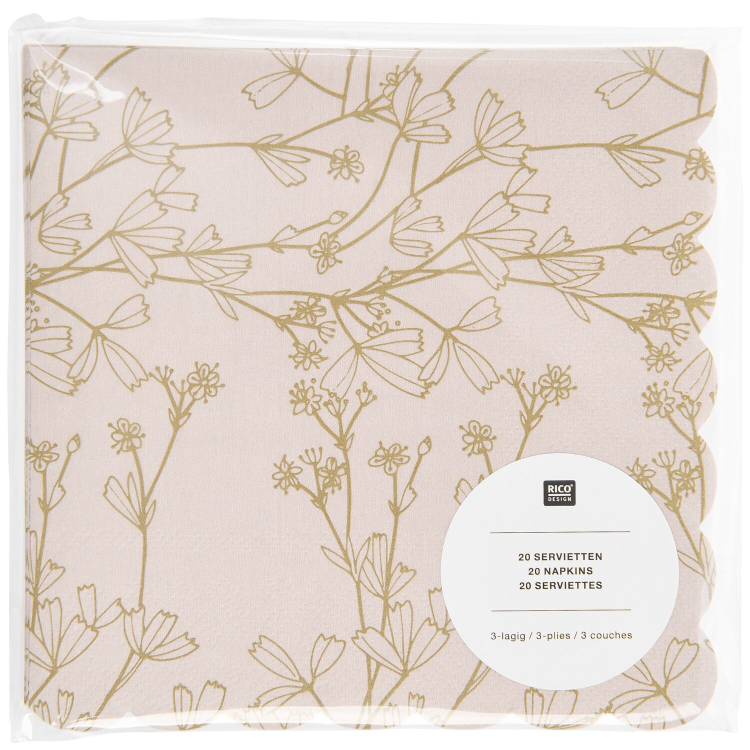 Servietten Blumen Apricot/Gold 20 Stück 32x32,5cm von Rico Design