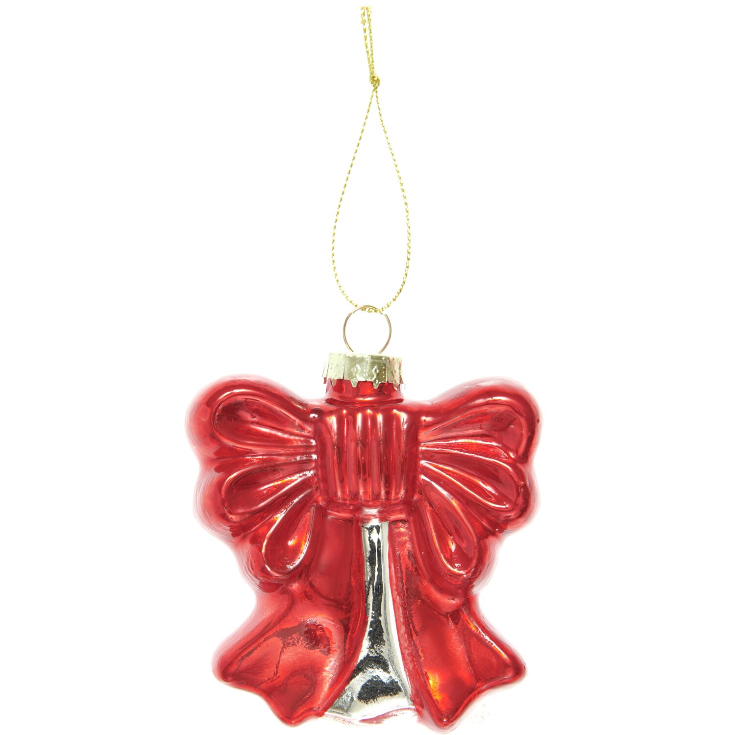 Glashänger Schleife klein: Rote Schleife von Rico Design, 8x3x8cm, ideal als festlicher Baumschmuck.