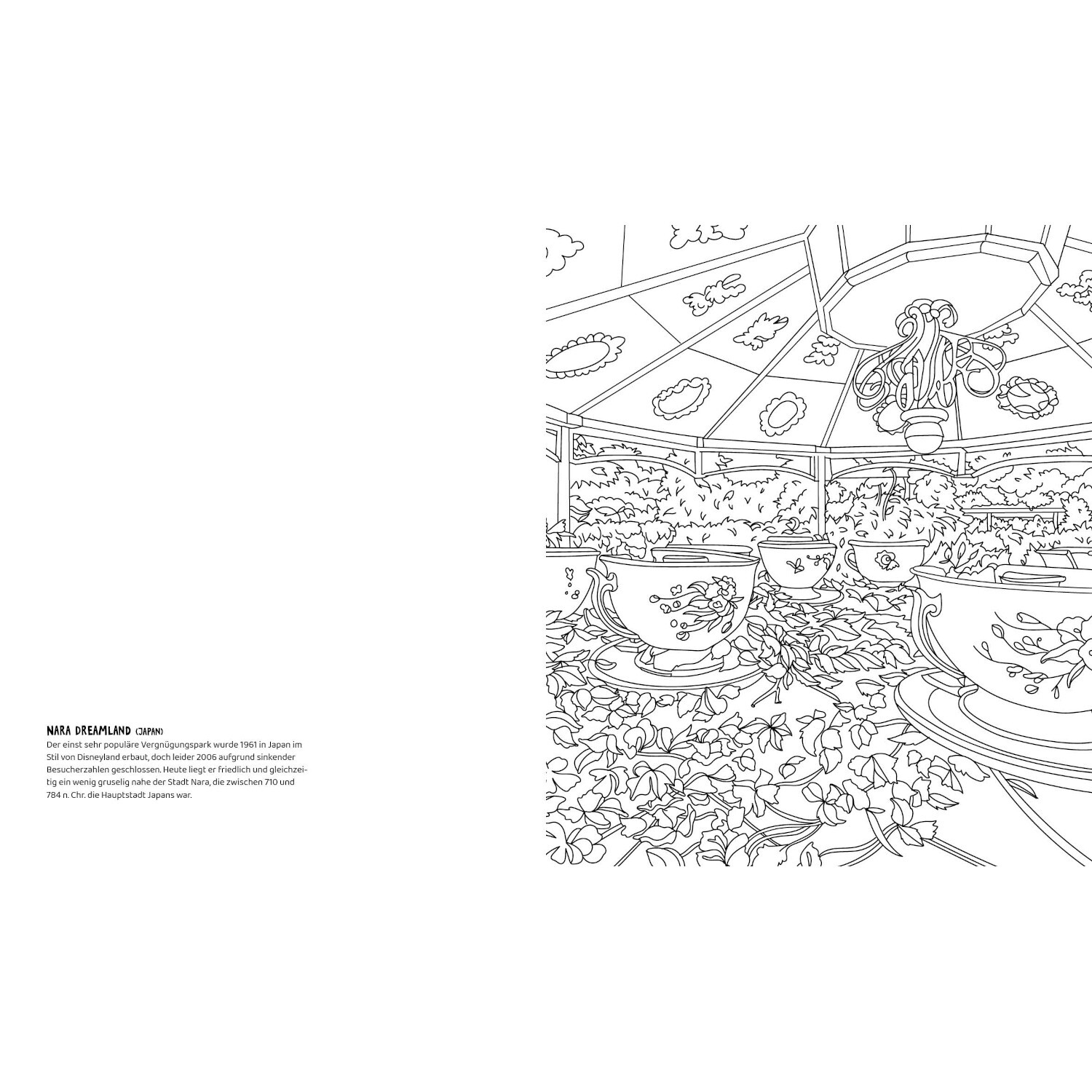 Colorful Lost Places – Verwunschene Orte zeigt ein verlassenes Karussell mit Pflanzenbewuchs.