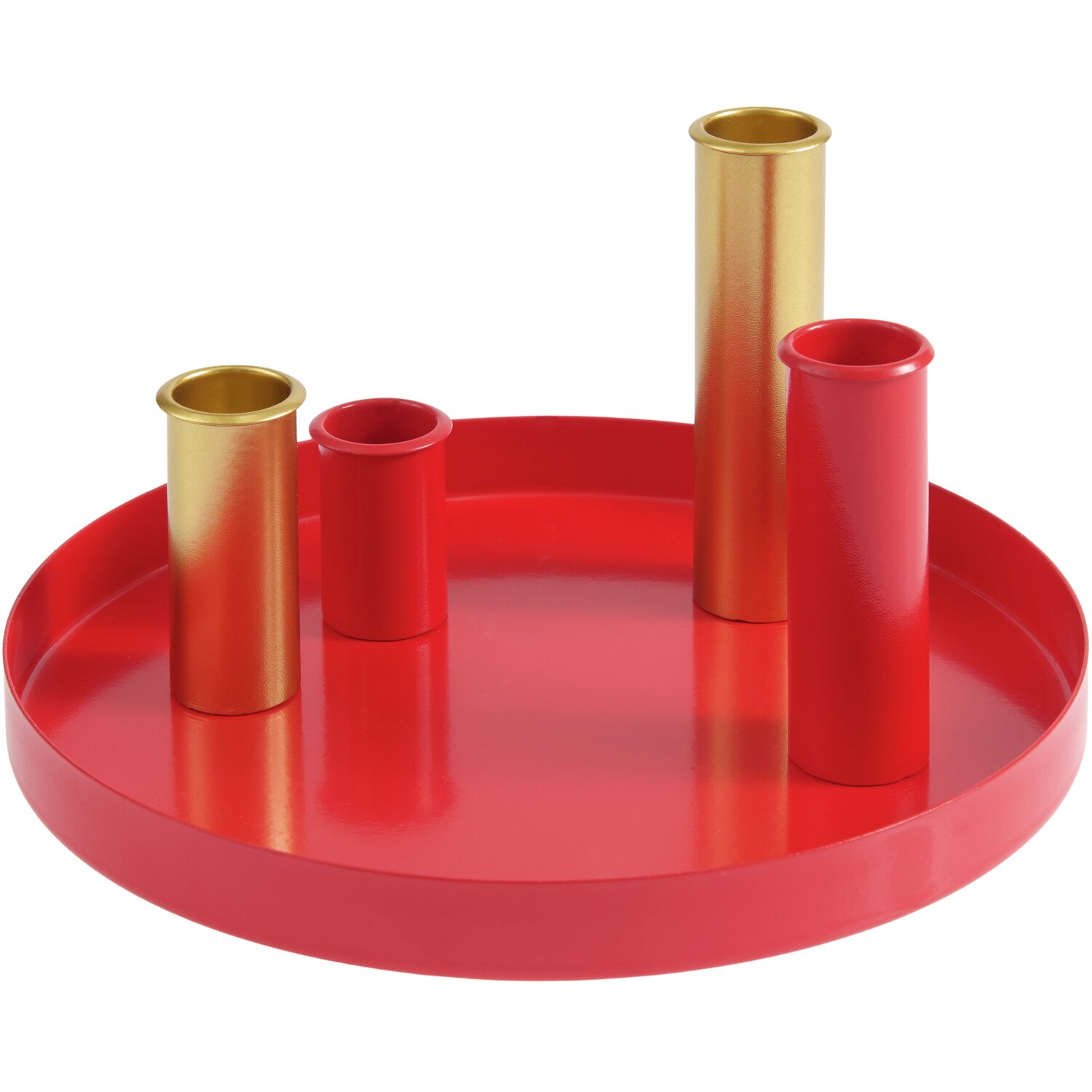 Metalltablett inkl. 4 magnetischen Kerzenhalter  Ø20cm Farbe Rot/Gold von Rico Design