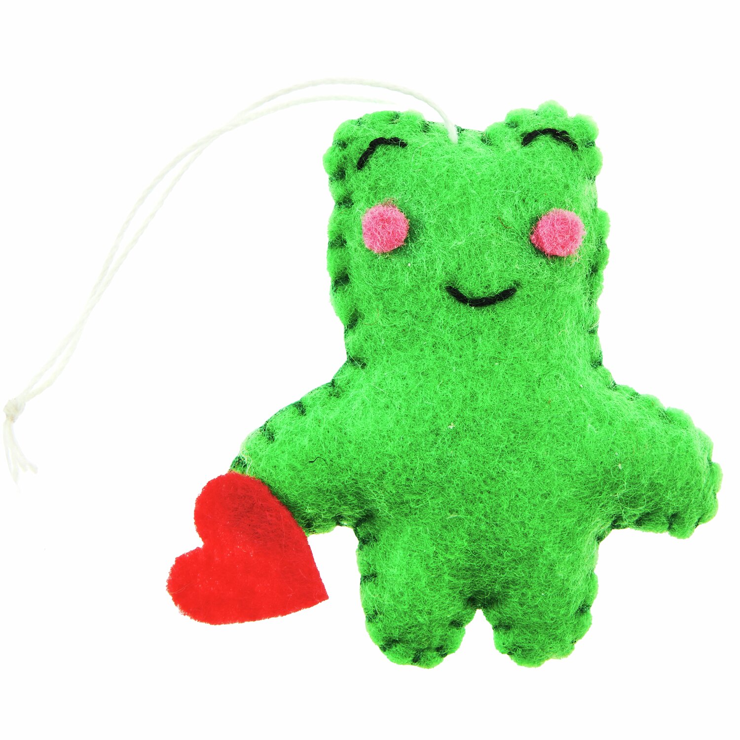 Aufhänger Filz-Frosch 2D Grün mit rotem Herz, 5,8x5,8x1,2cm. Handgefertigt von Rico Design. Ideal als dekorativer Anhänger.