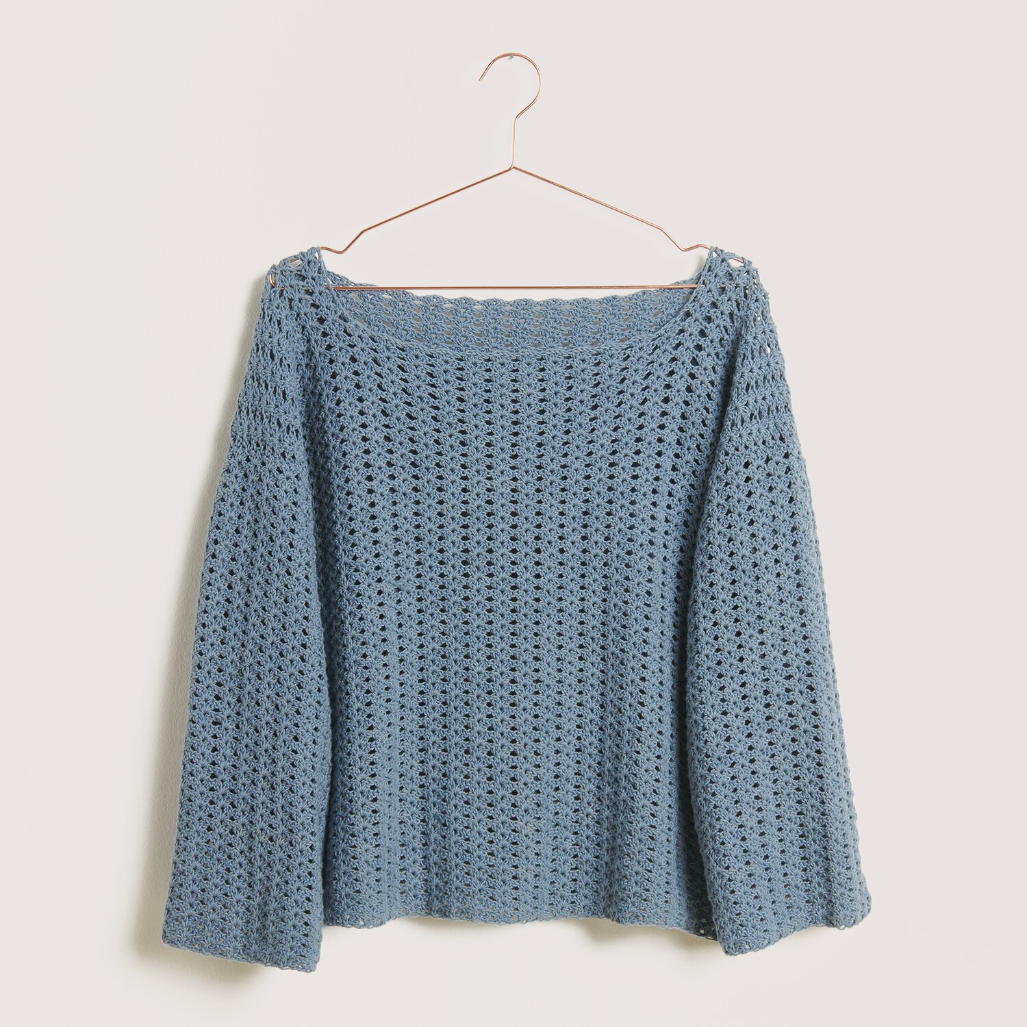 Häkelset Pullover Modell 23, blau, aus Die Neue Masche Nr. 9, Frühjahr-Sommer Kollektion.