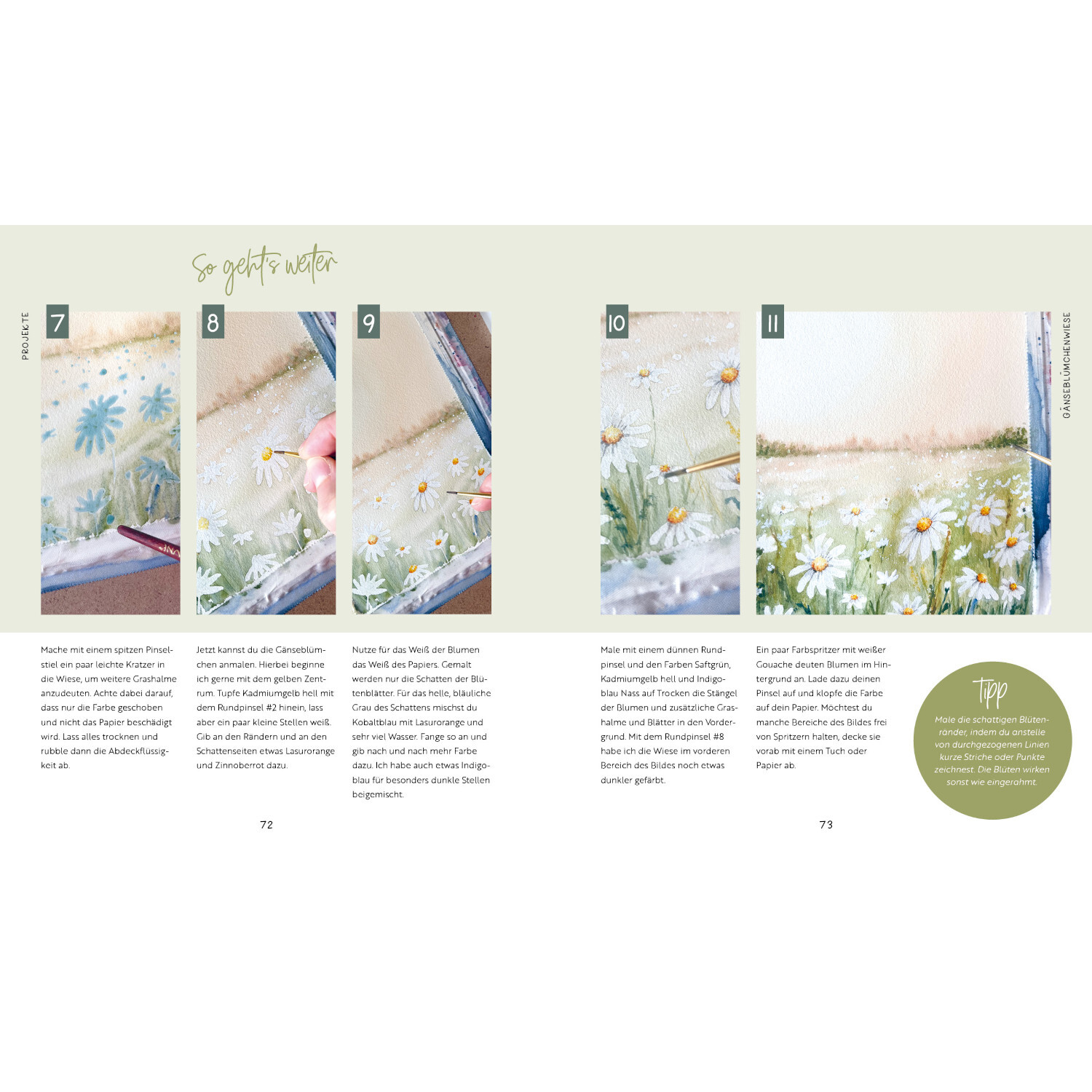 Watercolor - Nature Dreams: Anleitung zum Malen von Blumenwiesen in sanften Pastelltönen.