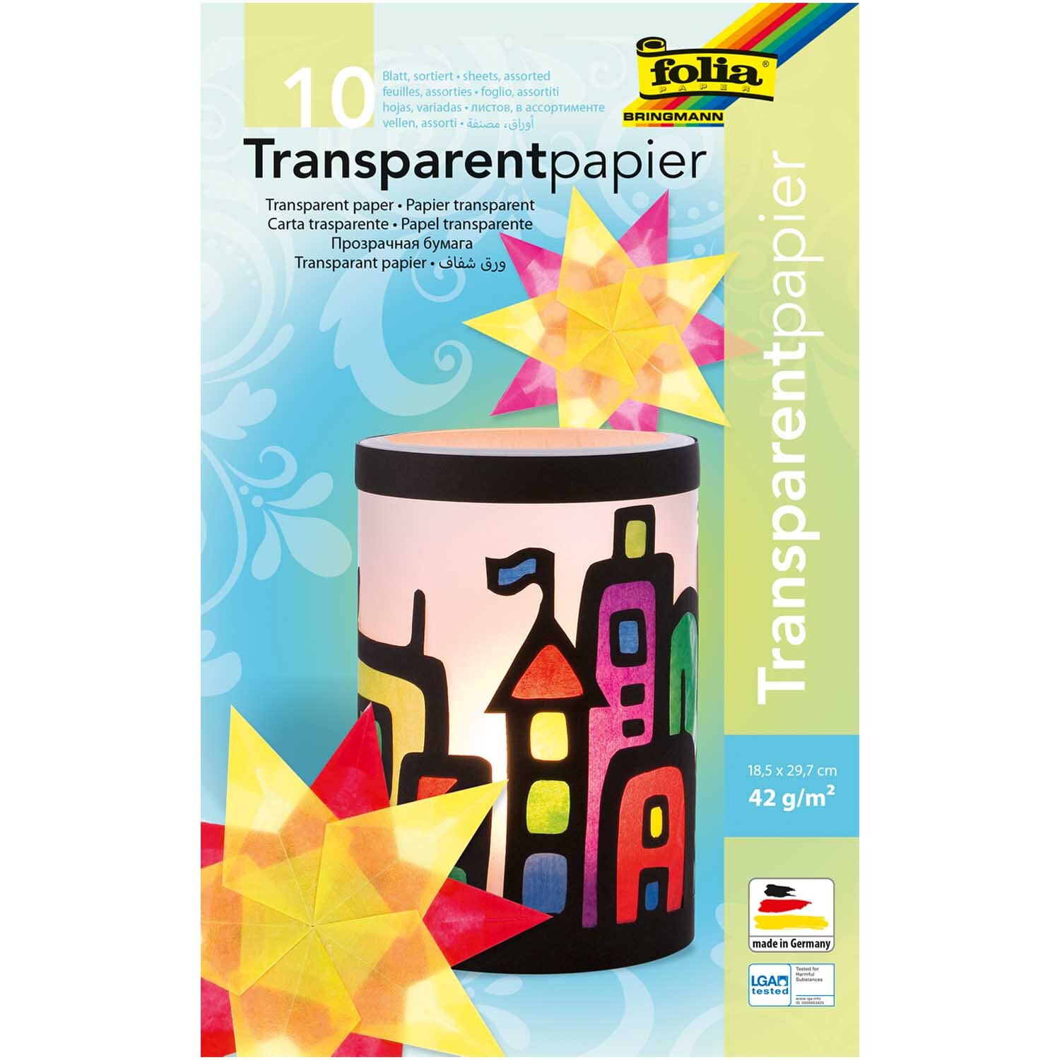 Transparentpapier mehrfarbig 18,5x29,7cm 10 Blatt