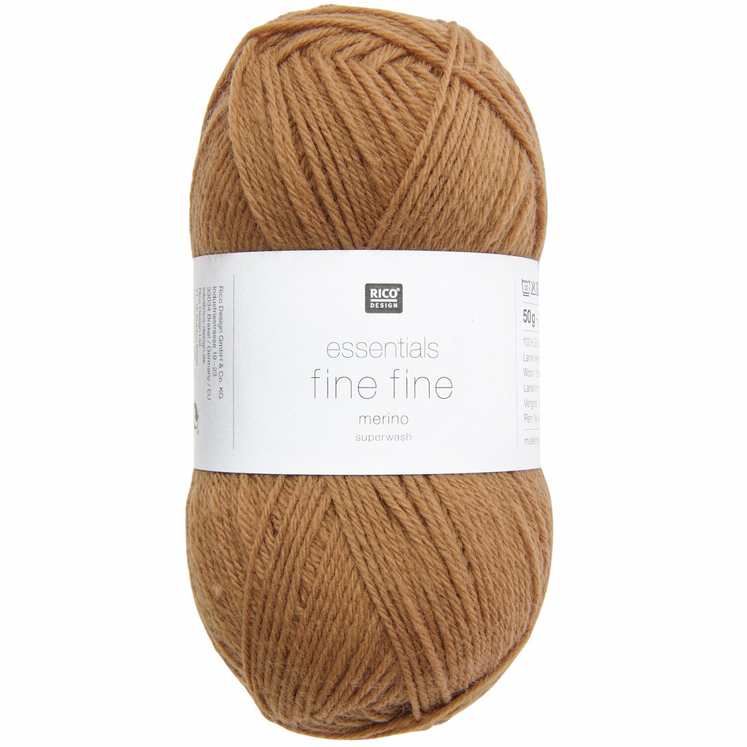 Essentials Fine Fine Merino: Weiches, braunes Garn von Rico Design, 50g, 200m, ideal für Strickprojekte.