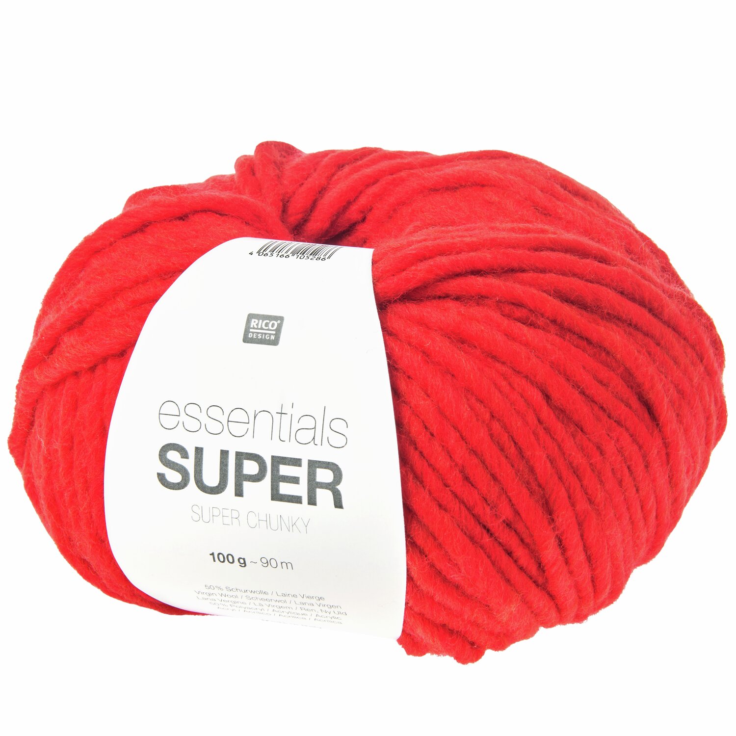 Essentials Super super chunky, rotes Garn von Rico Design, 100g 90m, ideal für Strickprojekte.