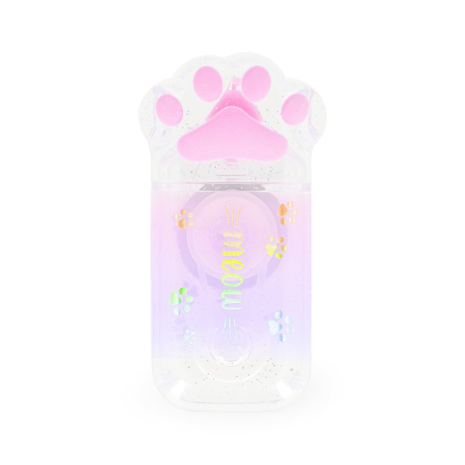 Korrekturroller Meow Klein mit rosa Pfoten-Design, transparentem Gehäuse und bunten Akzenten. Ideal für Schule und Büro.