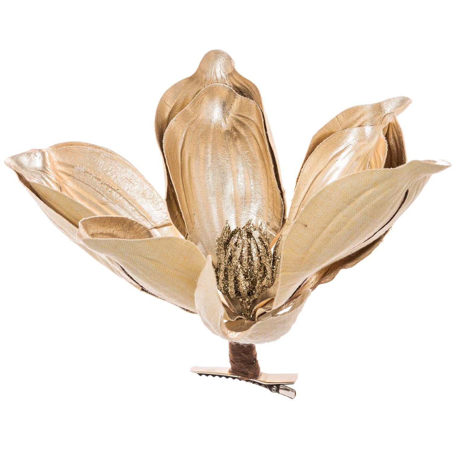 Deko-Blüte am Clip champagner 21cm: Elegante Blüte in Champagnerfarbe mit Clip von idee. Creativmarkt. Ideal für Dekorationen.