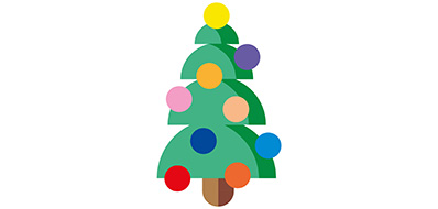 Grafisches Icon von einem Weihnachtsbaum mit bunten Kugeln