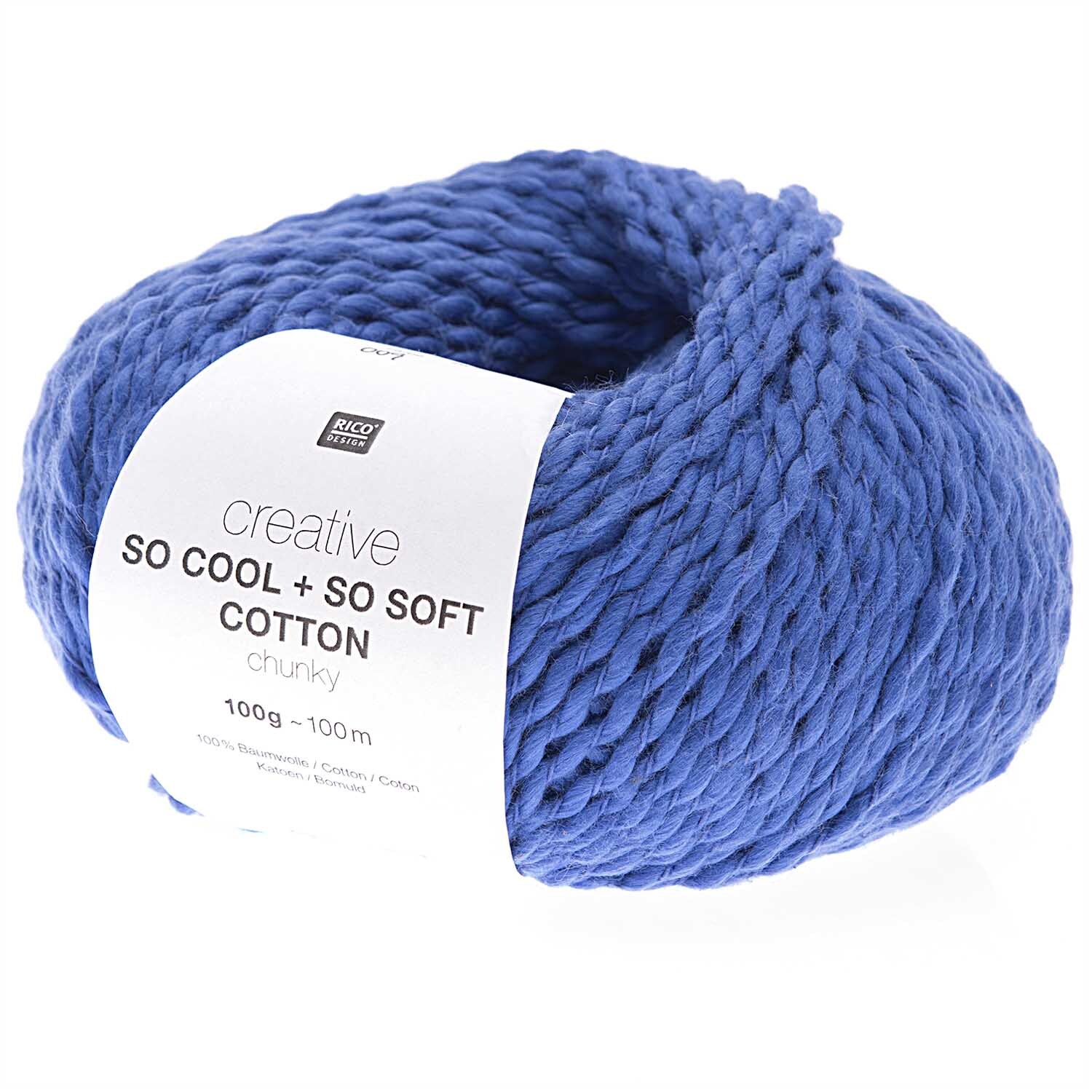 Creative So Cool + So Soft Cotton chunky, 100g 100m, in kräftigem Blau von Rico Design, ideal für Strickprojekte.