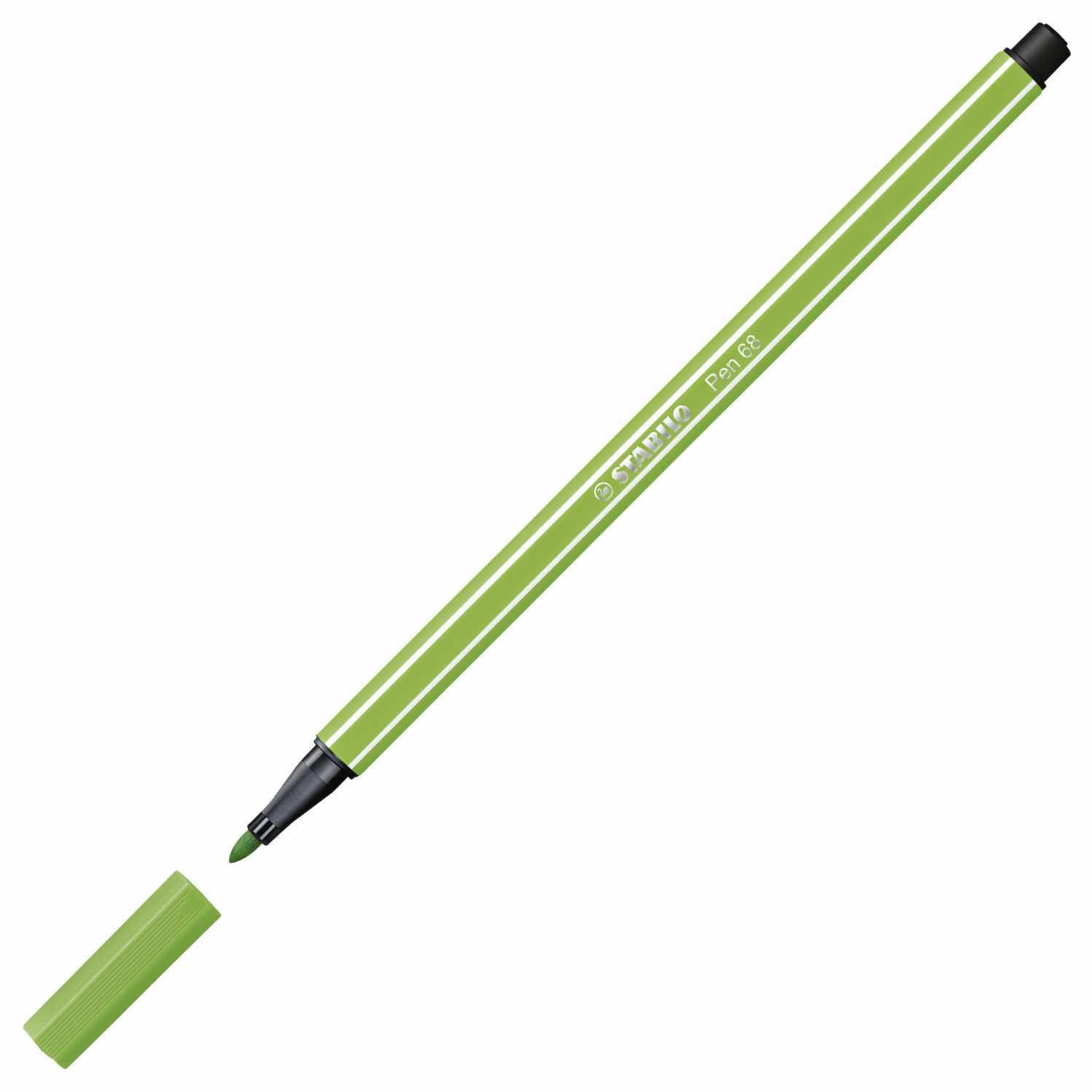 Pen 68 von STABILO in Hellgrün, abgebildet mit abgenommener Kappe, ideal für präzises Zeichnen.