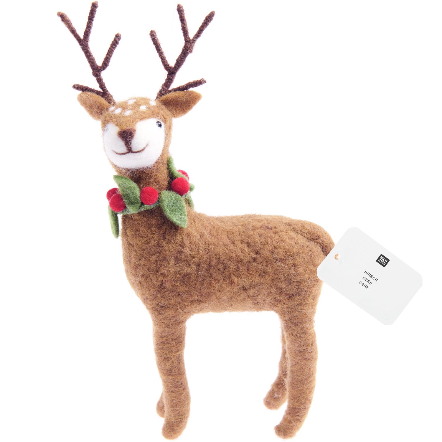 Filz-Hirsch mit Ilexkranz Braun 22x13,5x4,8cm von Rico Design