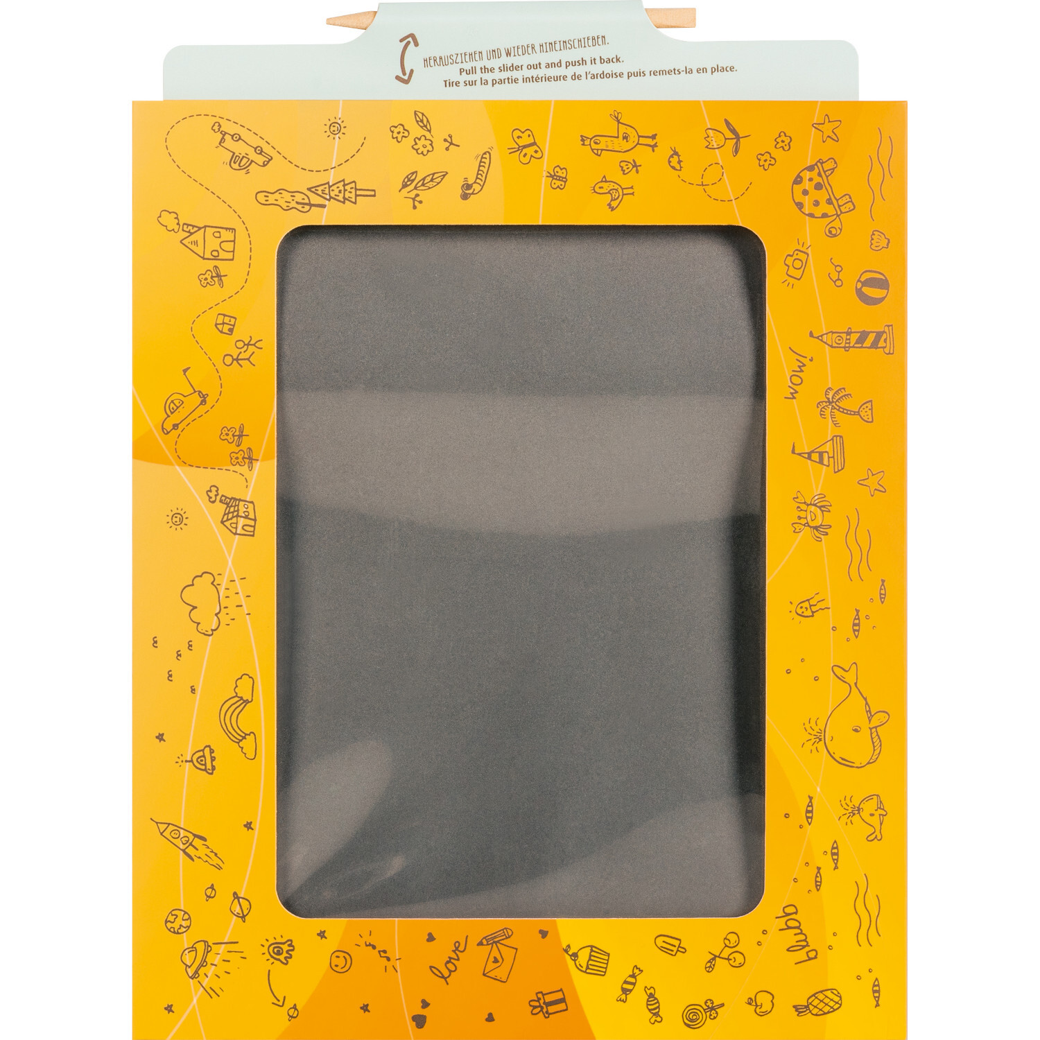 Zaubertafel Zeichen-Set in orangefarbener Verpackung mit verspielten Illustrationen. Ideal für kreative Kinder.