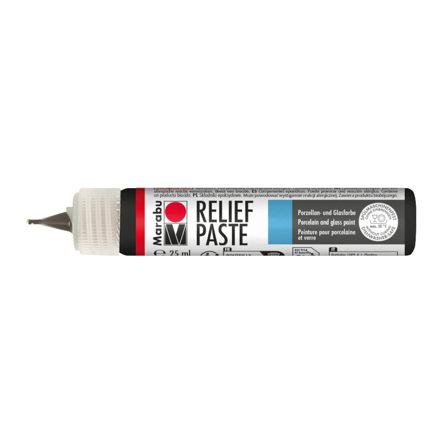 Marabu Reliefpaste, 25ml Tube, ideal für präzise Linien auf Glas und Porzellan, Farbe Schwarz.