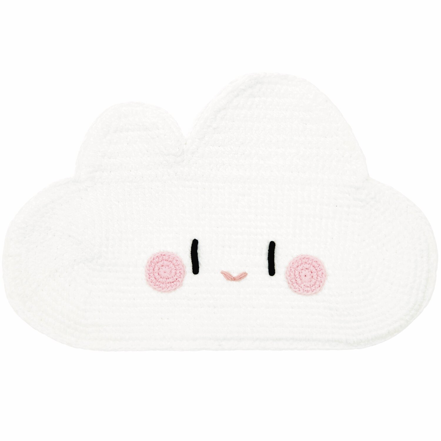 Ricorumi Rainbow Weirdos, gehäkelte weiße Wolke mit rosa Wangen und schwarzen Augen, ideal für kreative Projekte.
