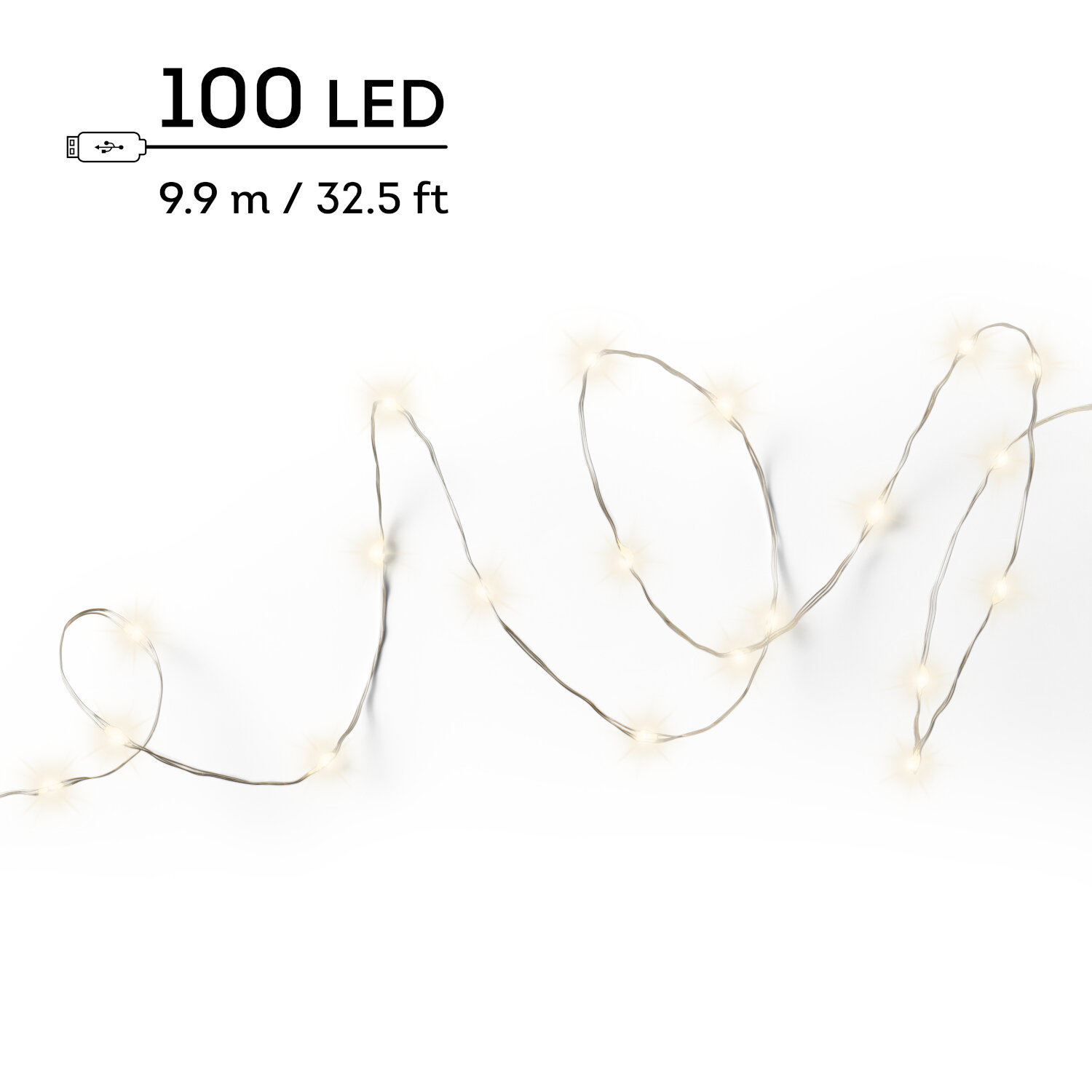 Micro LED Duracharge outdoor silber warmweiß, lange Lichterkette mit 100 warm leuchtenden Micro-LEDs auf filigranem Draht, batteriebetrieben für Außenbereiche