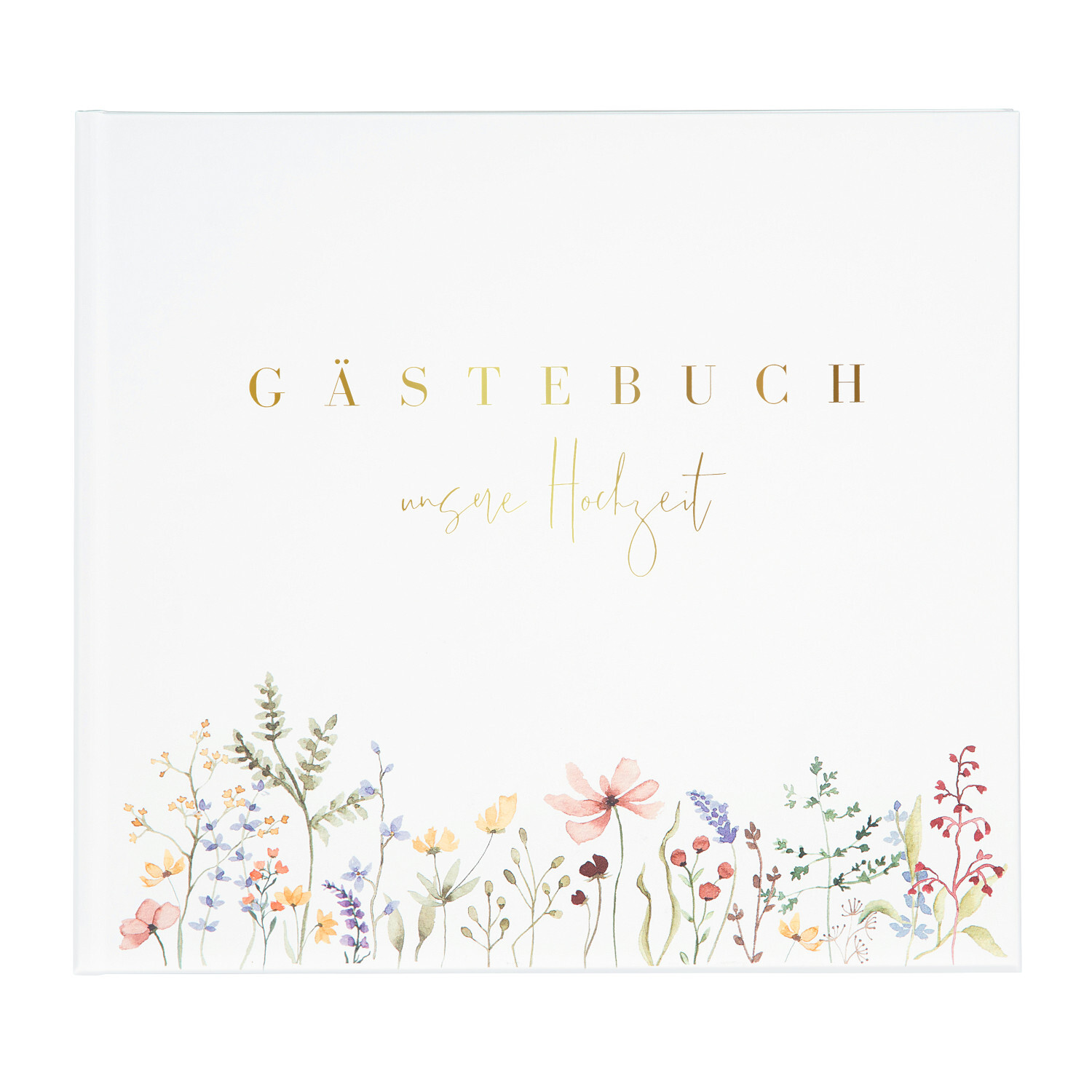 Gästebuch Blütenliebe Weiß mit floralen Illustrationen auf dem Cover, ideal für Hochzeiten.