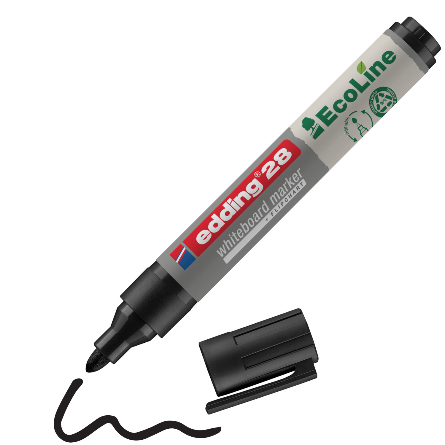 28 EcoLine Whiteboardmarker 1,5-3mm Farbe Schwarz von edding International 28 EcoLine Whiteboardmarker 1,5-3mm von edding, ideal für Whiteboards, mit schwarzer Tinte und abnehmbarem Deckel.