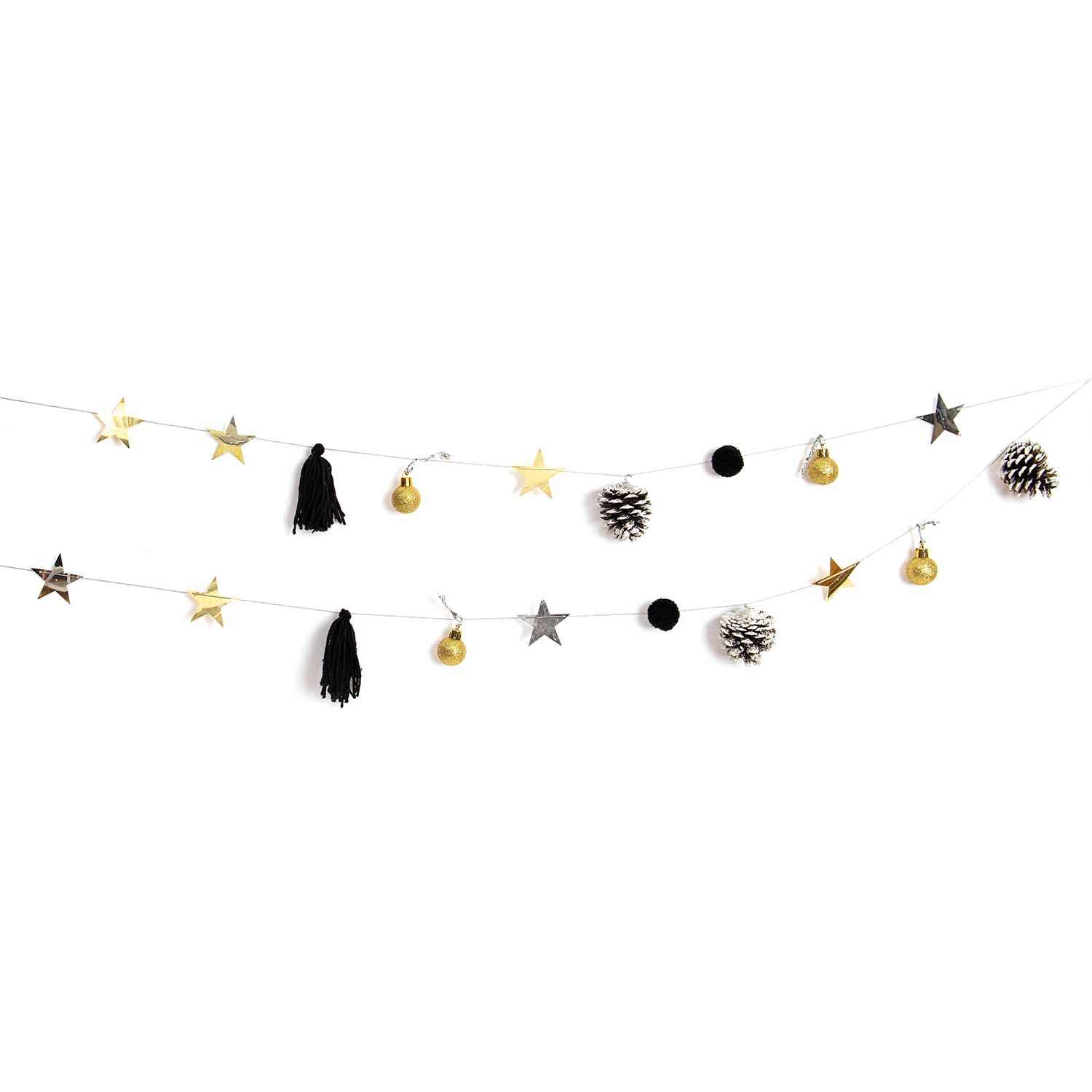 Quasten-Girlande gold-schwarz 2,2m