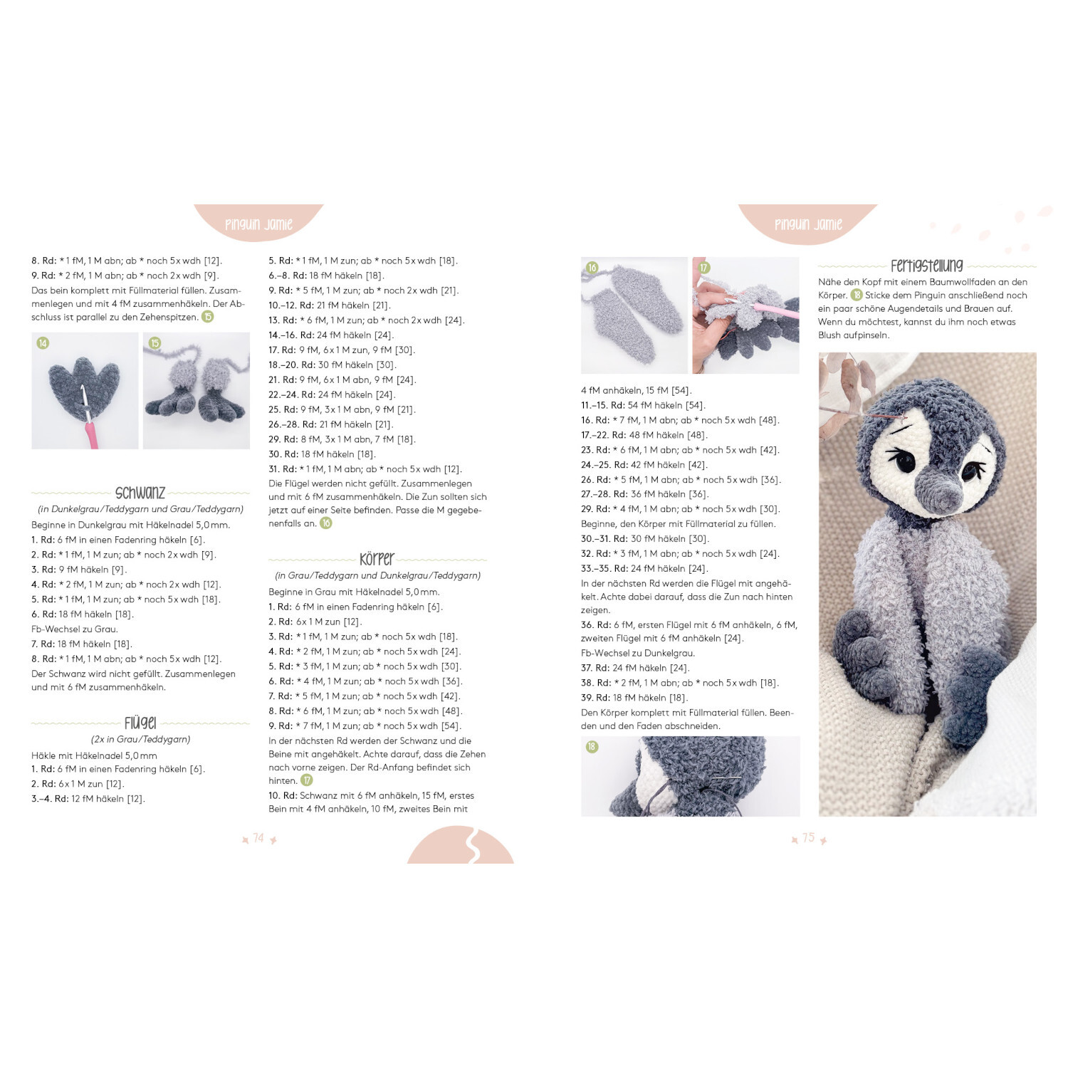 Meine liebsten Kuschelfreunde: Strickanleitung für einen grauen Pinguin aus weichem Garn. Ideal für DIY-Projekte und kreative Handarbeiten.