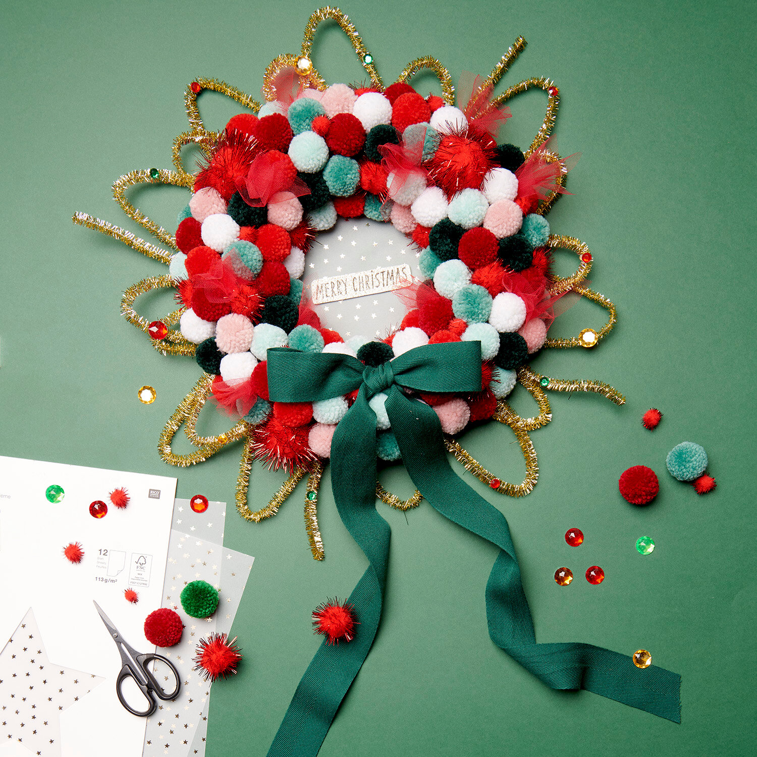 Bastelanleitung Weihnachtskranz mit Pompons von idee. Creativmarkt 