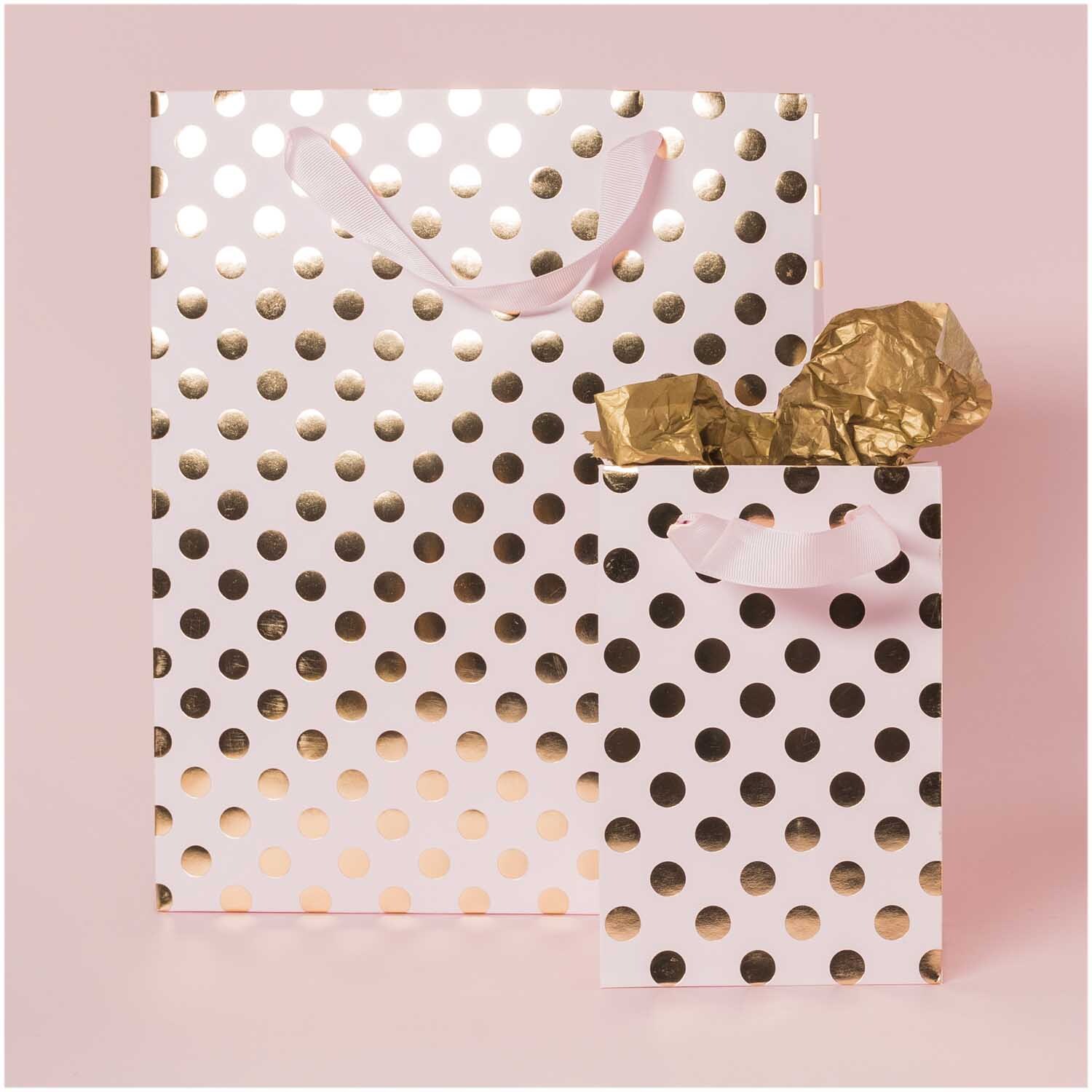 Geschenktüte rosa Punkte gold 18x26x12cm Geschenktüte rosa Punkte gold 18x26x12cm