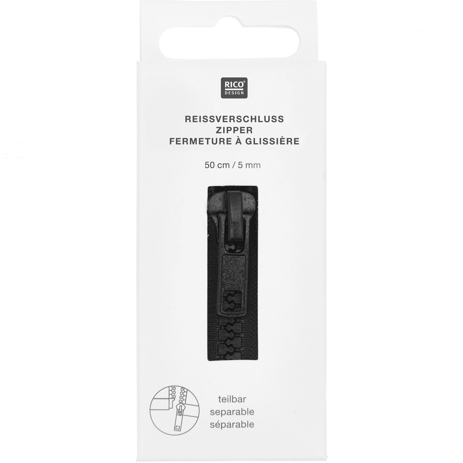 Kunststoff Reißverschluss 5mm Schwarz Länge 50cm von Rico Design