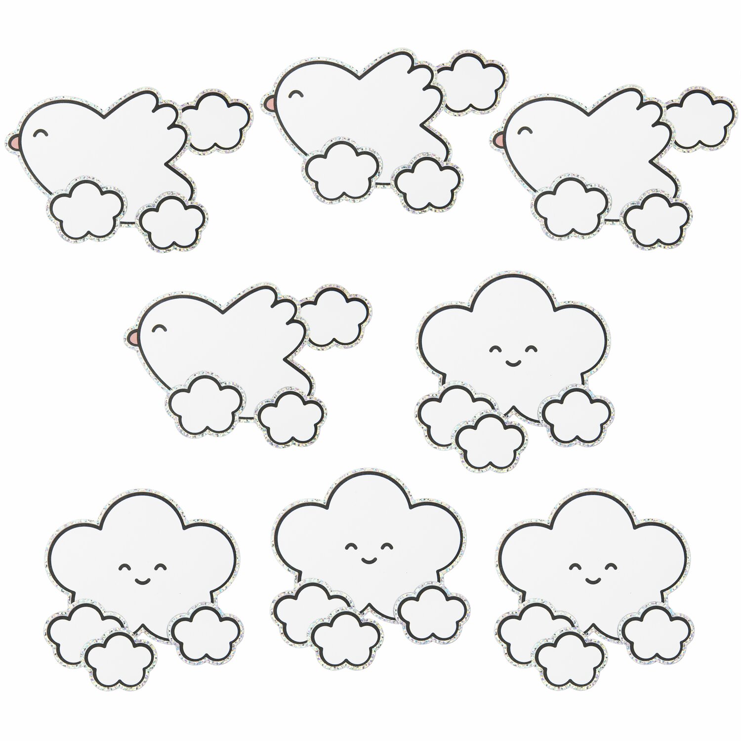 Paper Poetry Clip-Ons Chingu Wolken/Herzen Weiß, 8-teilig. Niedliche Wolken- und Herzformen in Weiß, ideal für kreative Bastelprojekte.