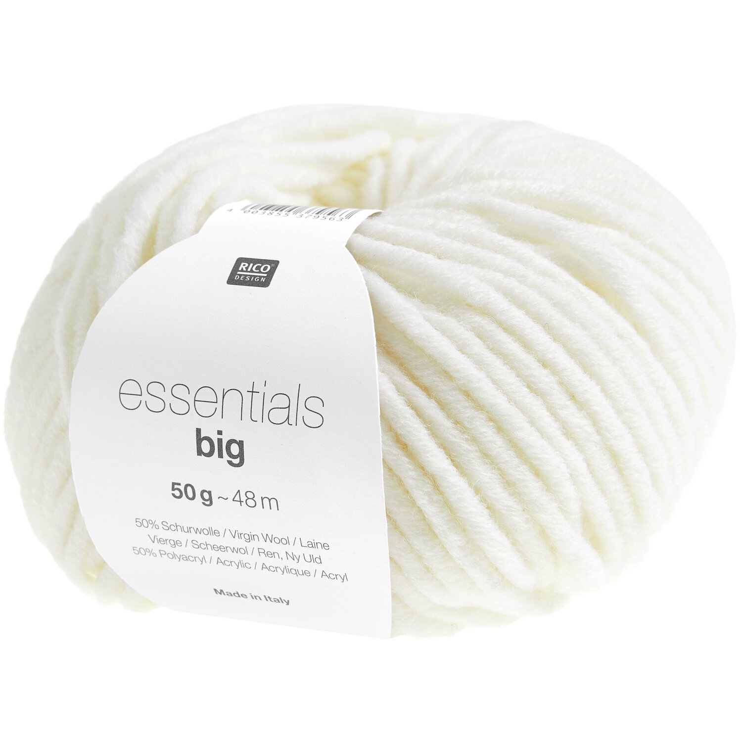 Essentials Big: Weiches cremefarbenes Garn von Rico Design, ideal für Strickprojekte. 50g, 48m.