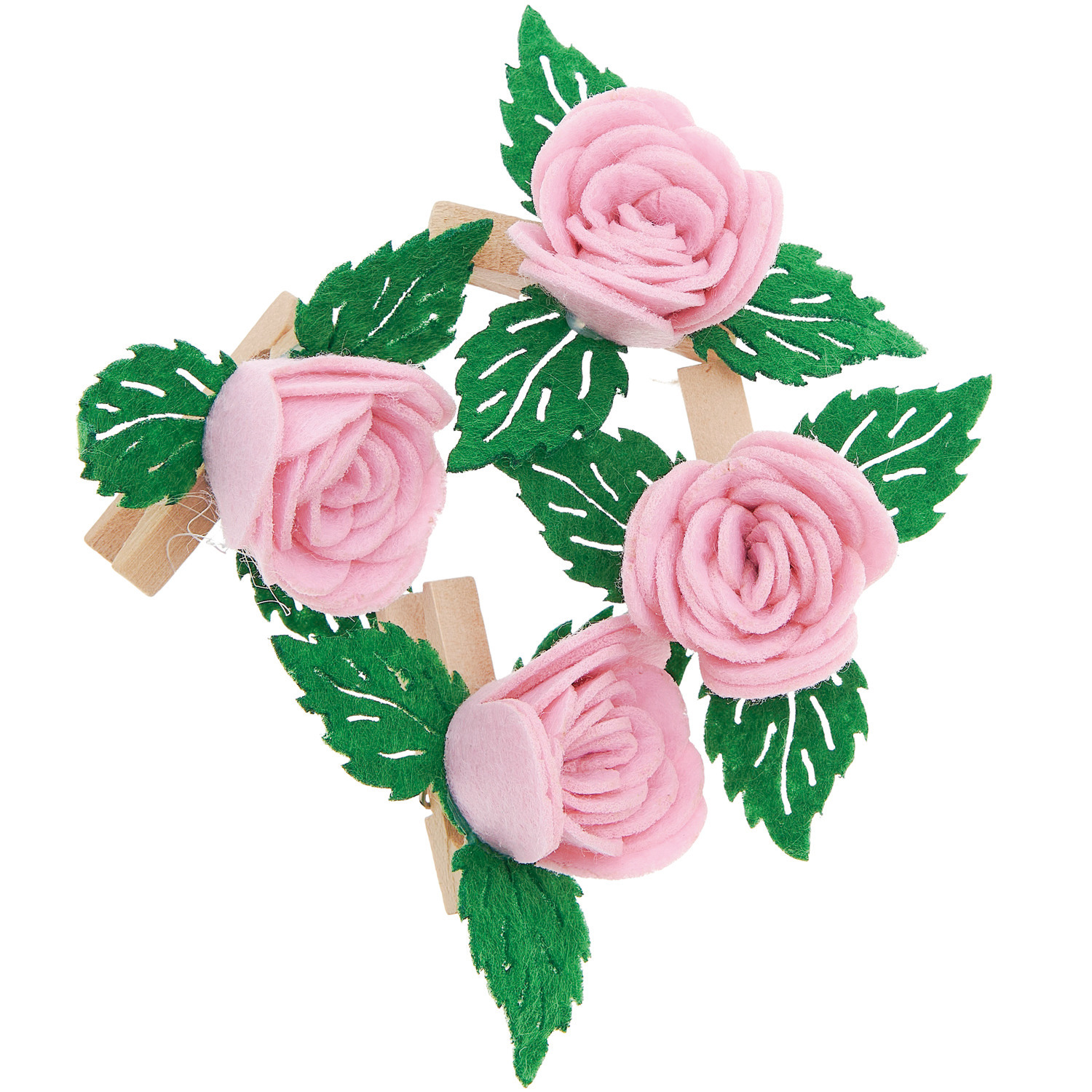 Rosenköpfe mit Blättern auf Klammer Rosa Rosenköpfe mit Blättern auf Klammer Rosa