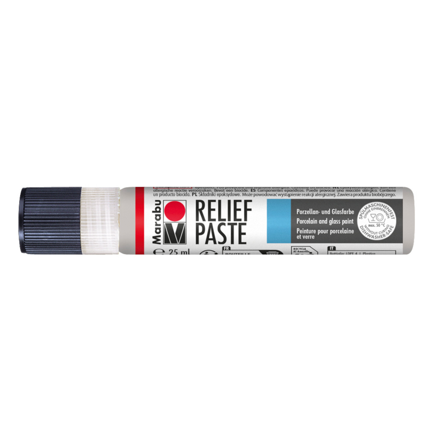Marabu Reliefpaste Metallic, 25ml Tube in Silber, ideal für kreative Oberflächengestaltung.