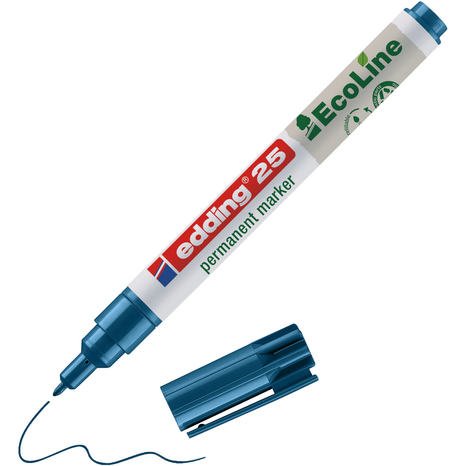 25 EcoLine Permanentmarker 1mm mit blauer Spitze und abnehmbarem Deckel, Marke edding.