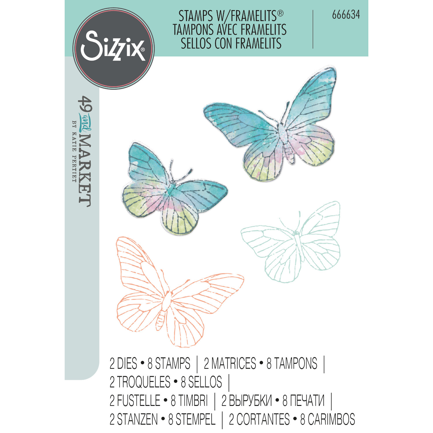Painted Pencil Butterflies Clear Stamps Set zeigt bunte Schmetterlingsstempel von Sizzix.