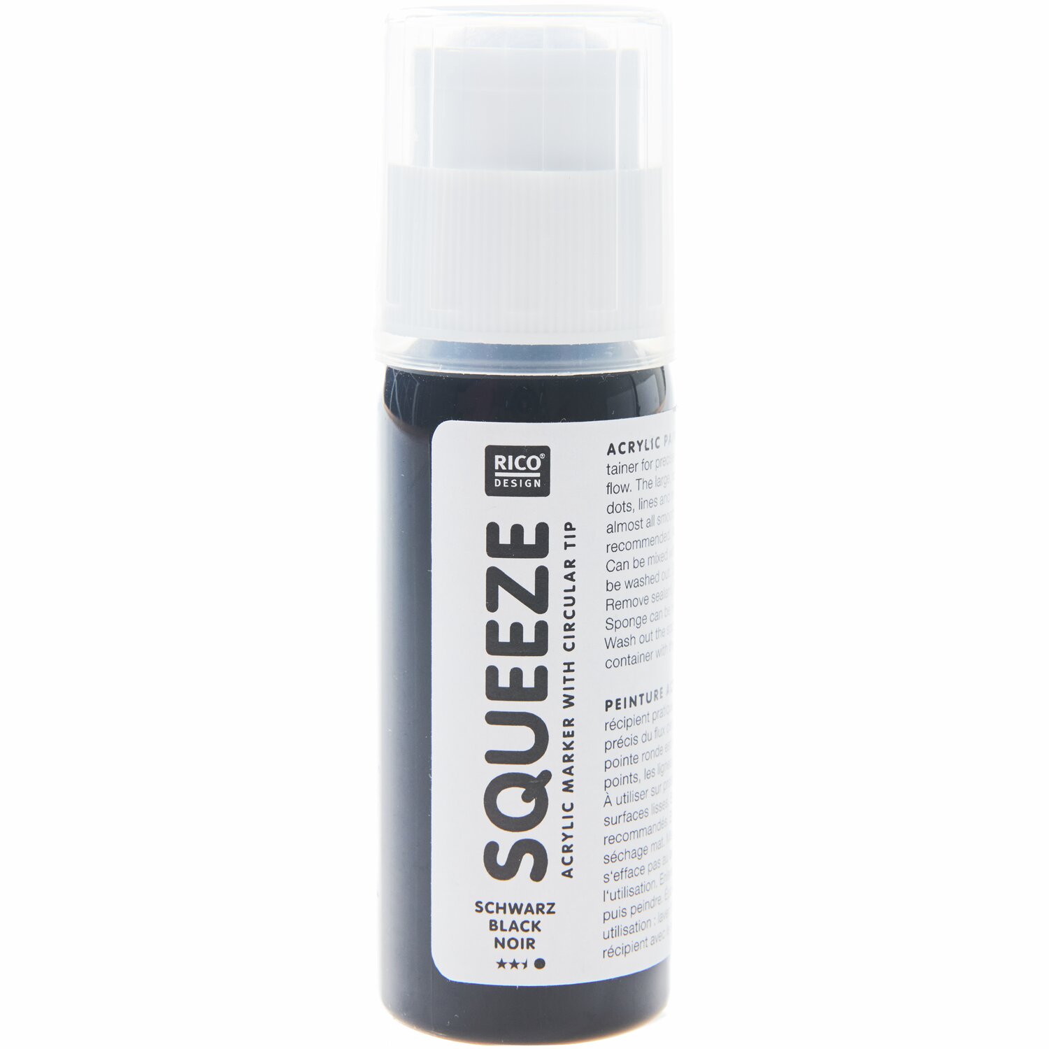 Squeeze Acrylic Marker 60ml, Schwarz, von Rico Design. Ideal für präzises Malen und kreative Projekte.