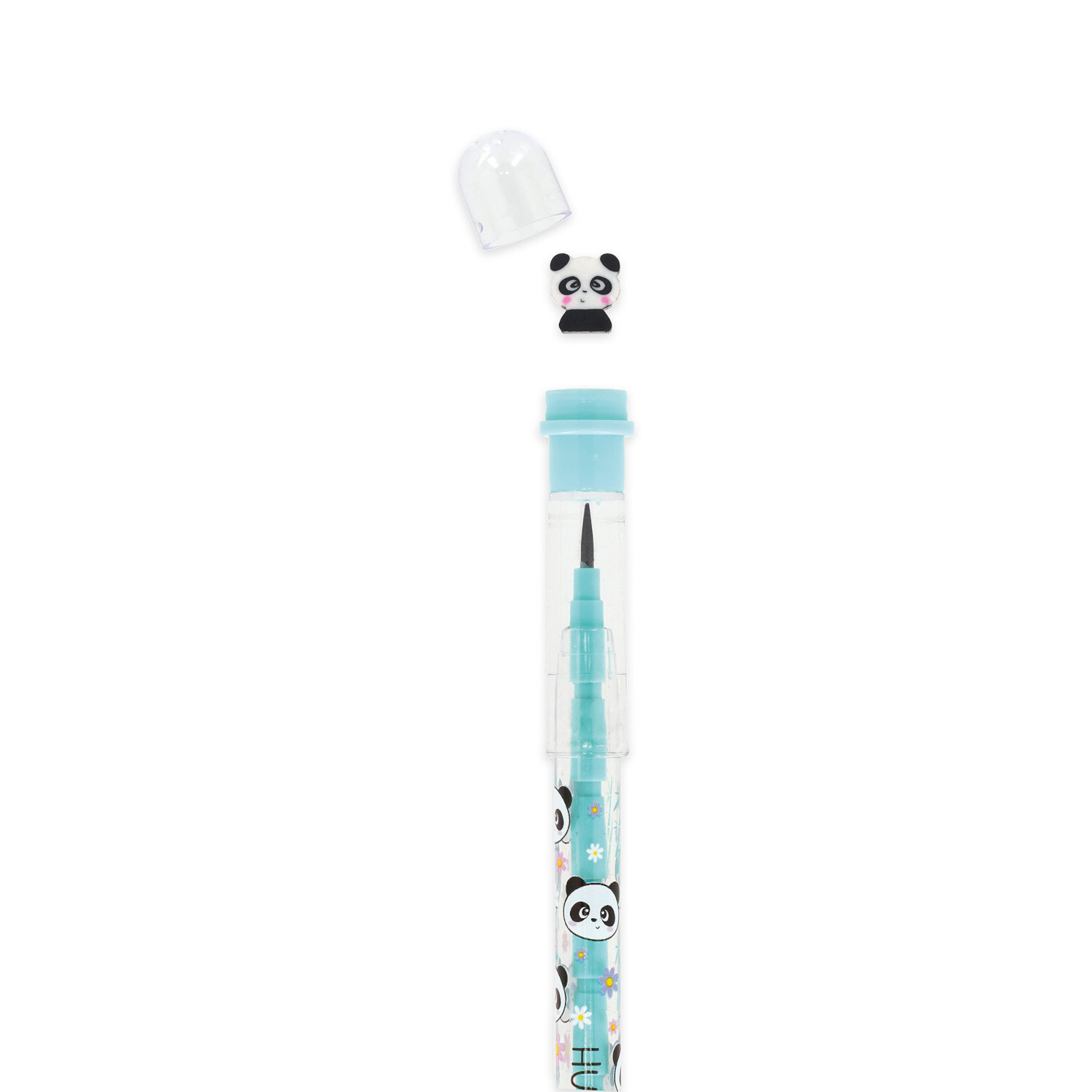 Stackable Pencils, Panda: Blauer Stift mit Panda-Motiv, abnehmbarer Deckel, ideal für Schule und Büro.