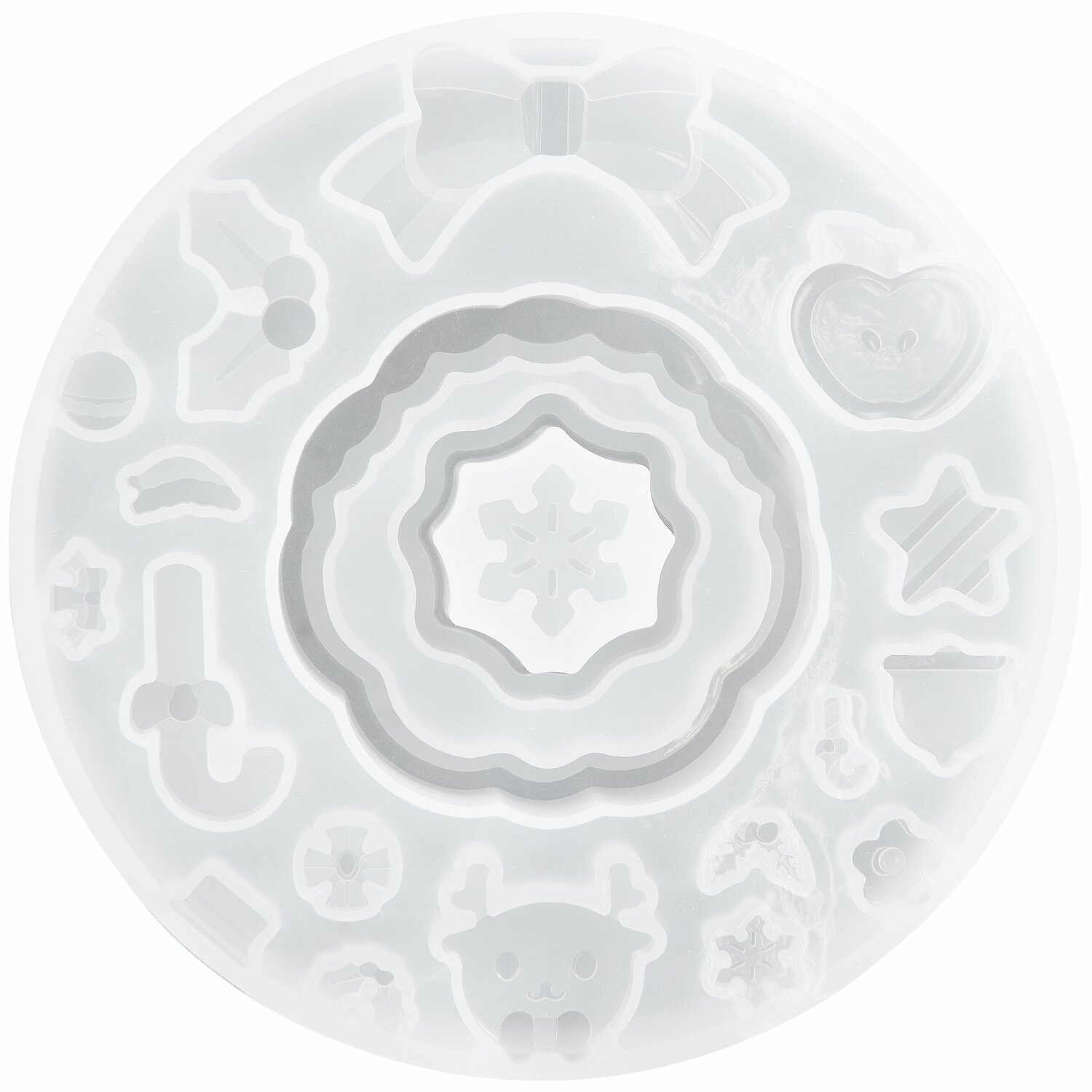 Silikon Gießform Mini-Weihnachtskranz von Rico Design mit verschiedenen weihnachtlichen Motiven, ideal für kreative Bastelprojekte.