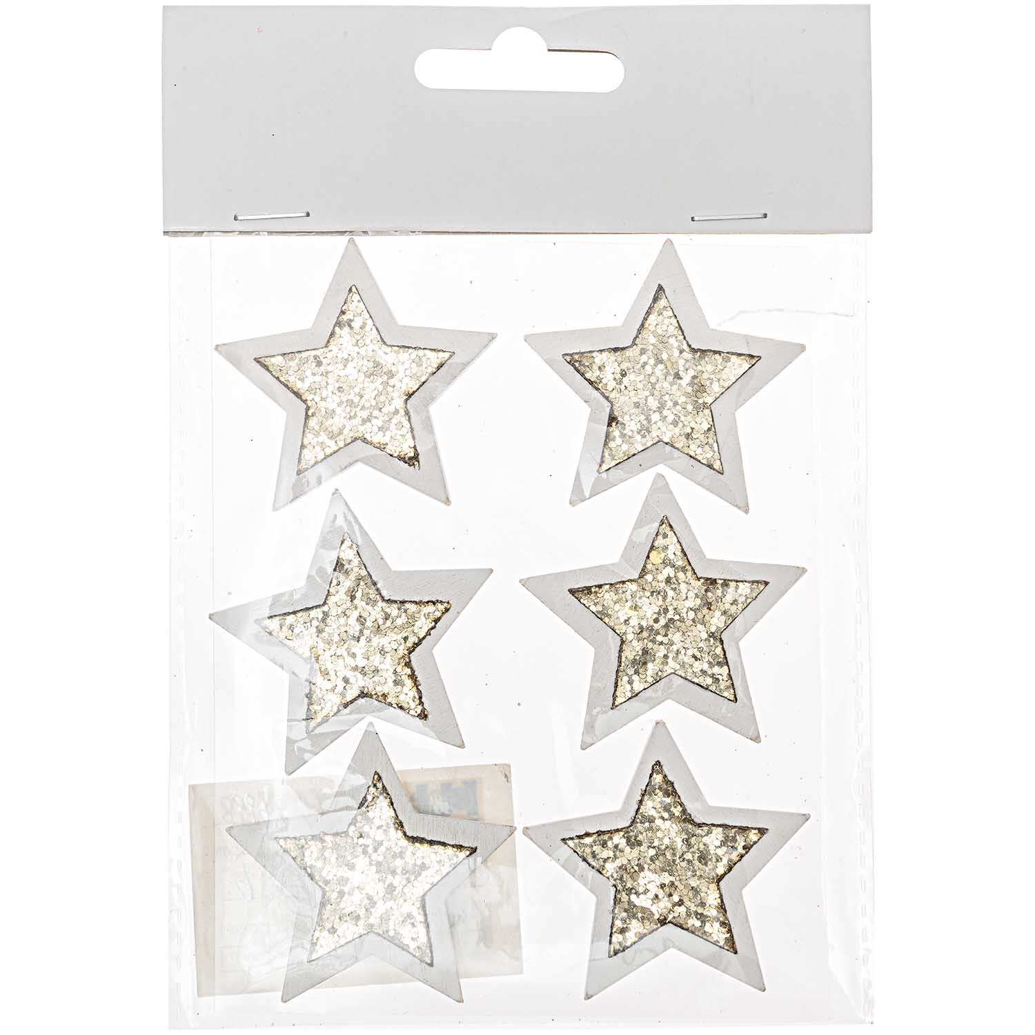 Sterne zum Kleben weiß-gold-glitter 5cm 6 Stück