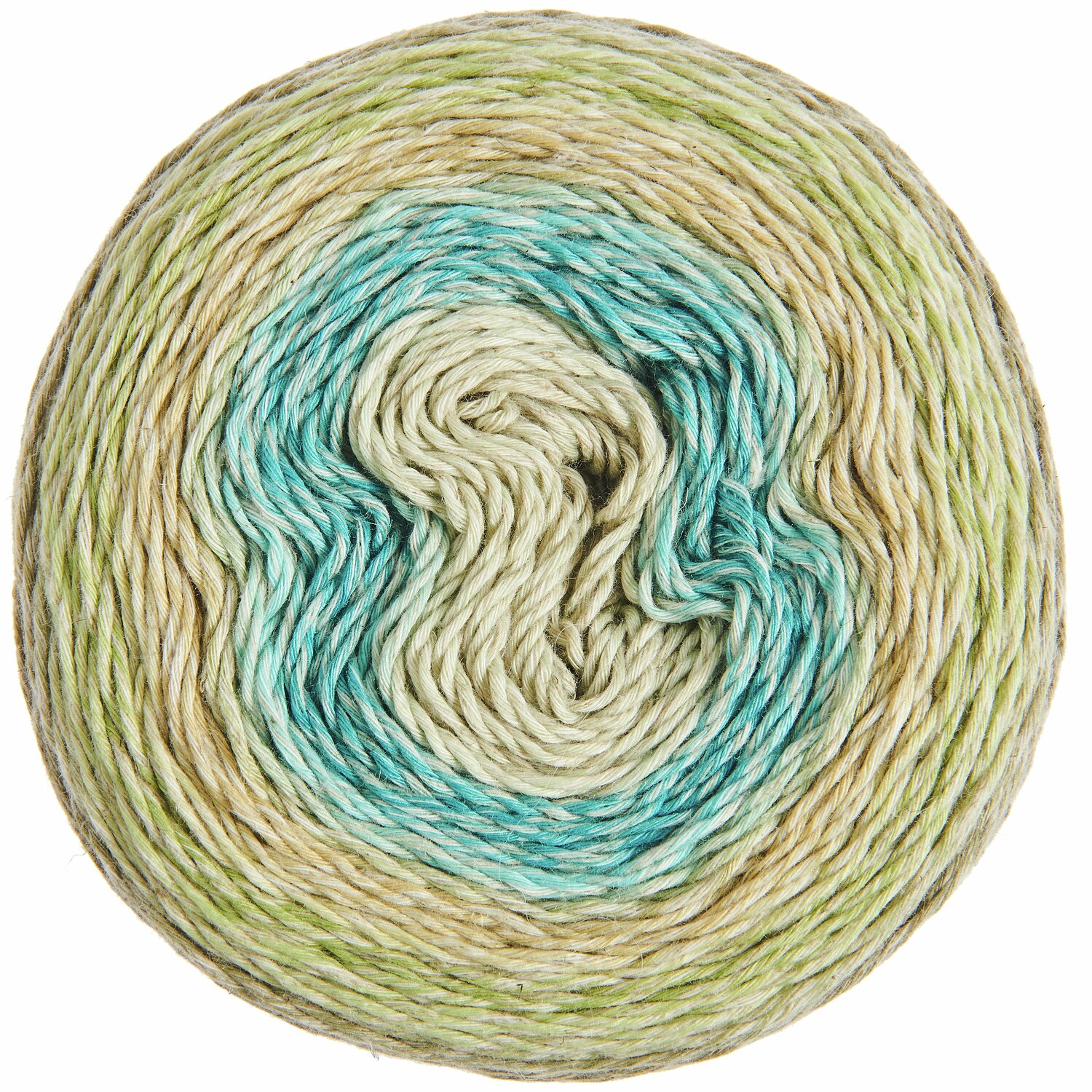 Creative Cotton Linen Cake, Olive Shades: Garnrolle in Grün- und Blautönen, 200g, 480m. Ideal für Strick- und Häkelprojekte.