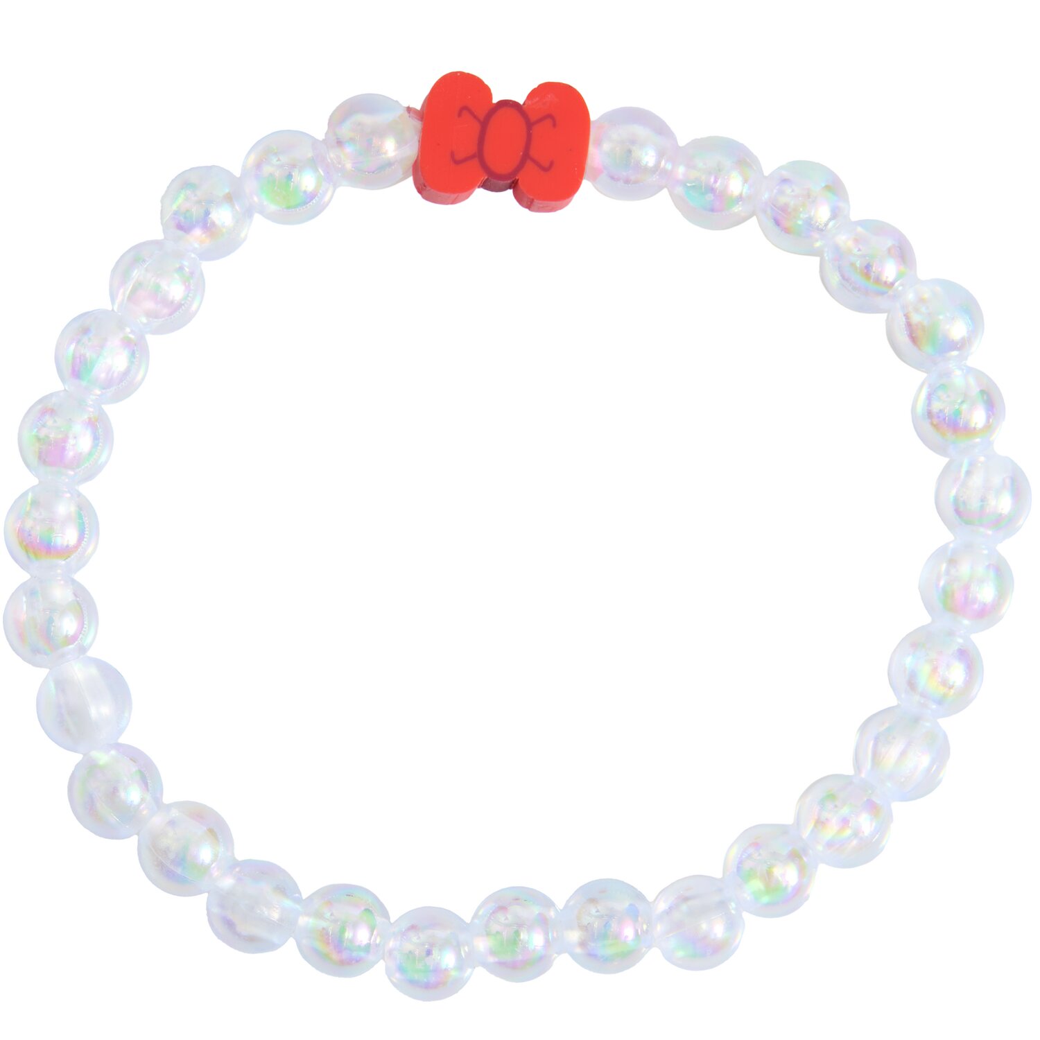 Armband Hello Bow: Perlweißes Armband mit roter Schleife, 17,5 cm, von Rico Design. Ideal für stilvolle Akzente.