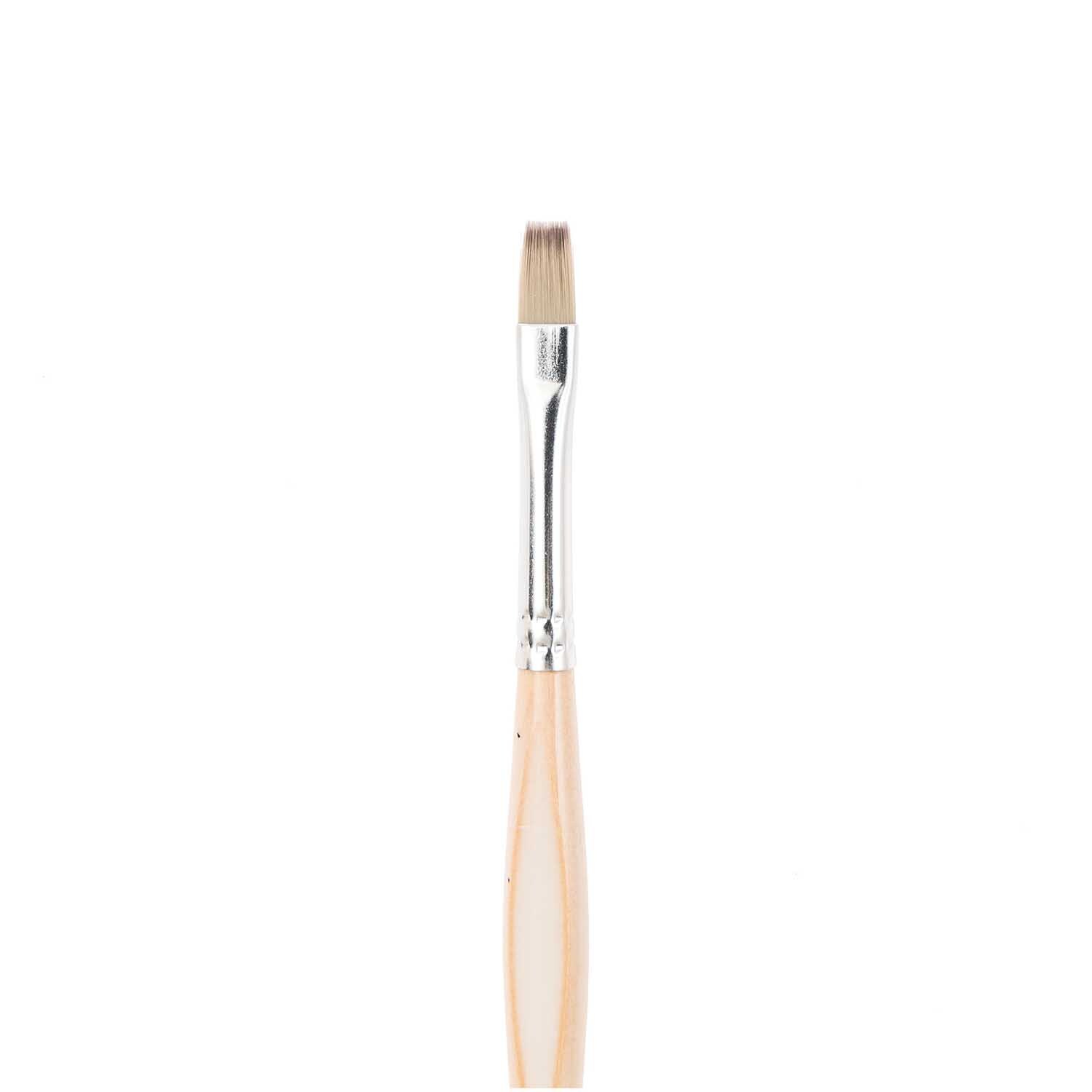 Pinsel Hobby Synthetic Ergonomic flach von Rico Design, mit hellem Holzgriff und flacher, synthetischer Borste, ideal für präzises Malen.
