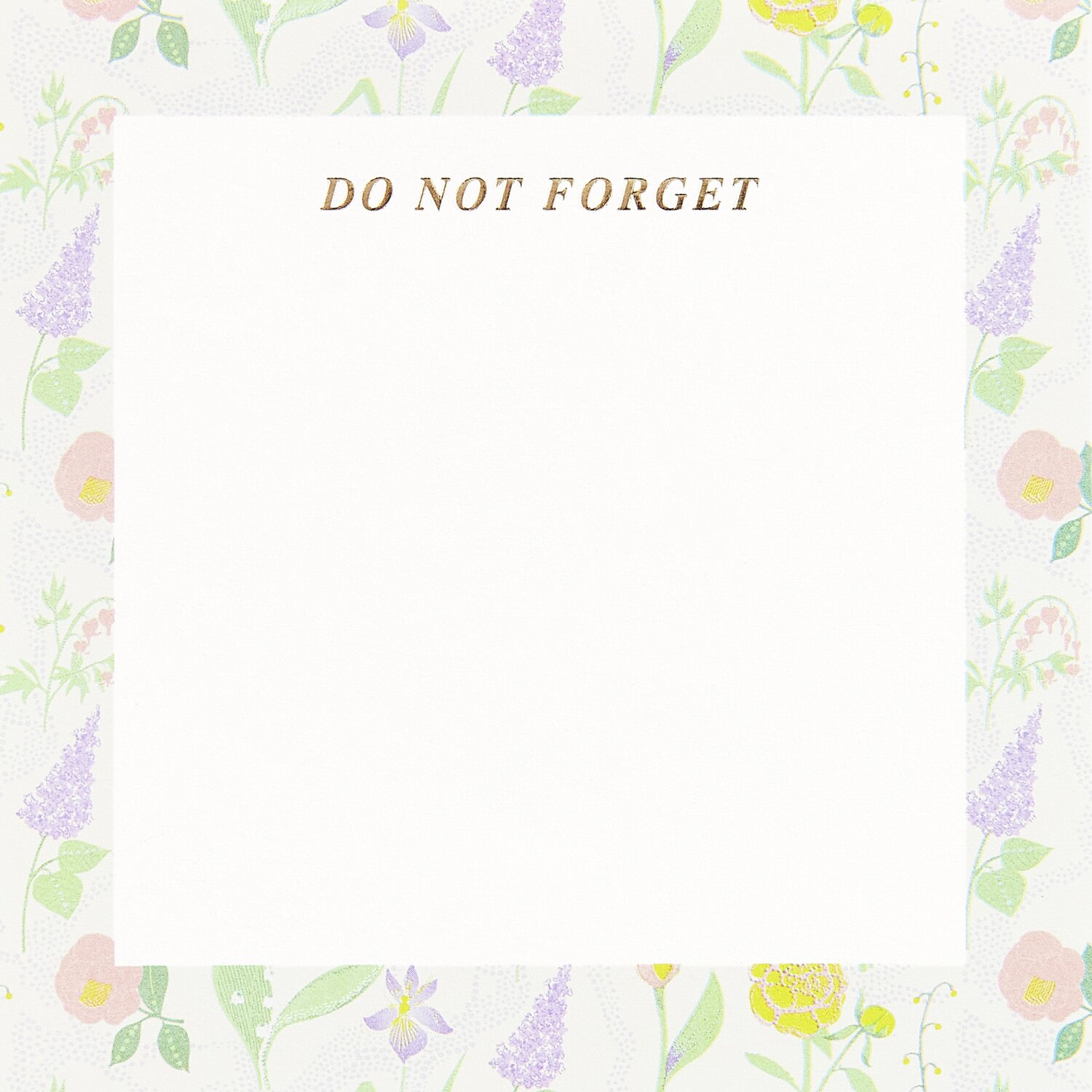 Paper Poetry Notizzettel-Box Flower Frames 200 Blatt, 9x9cm, mit floralen Mustern und "Do Not Forget"-Aufschrift in sanften Pastelltönen.