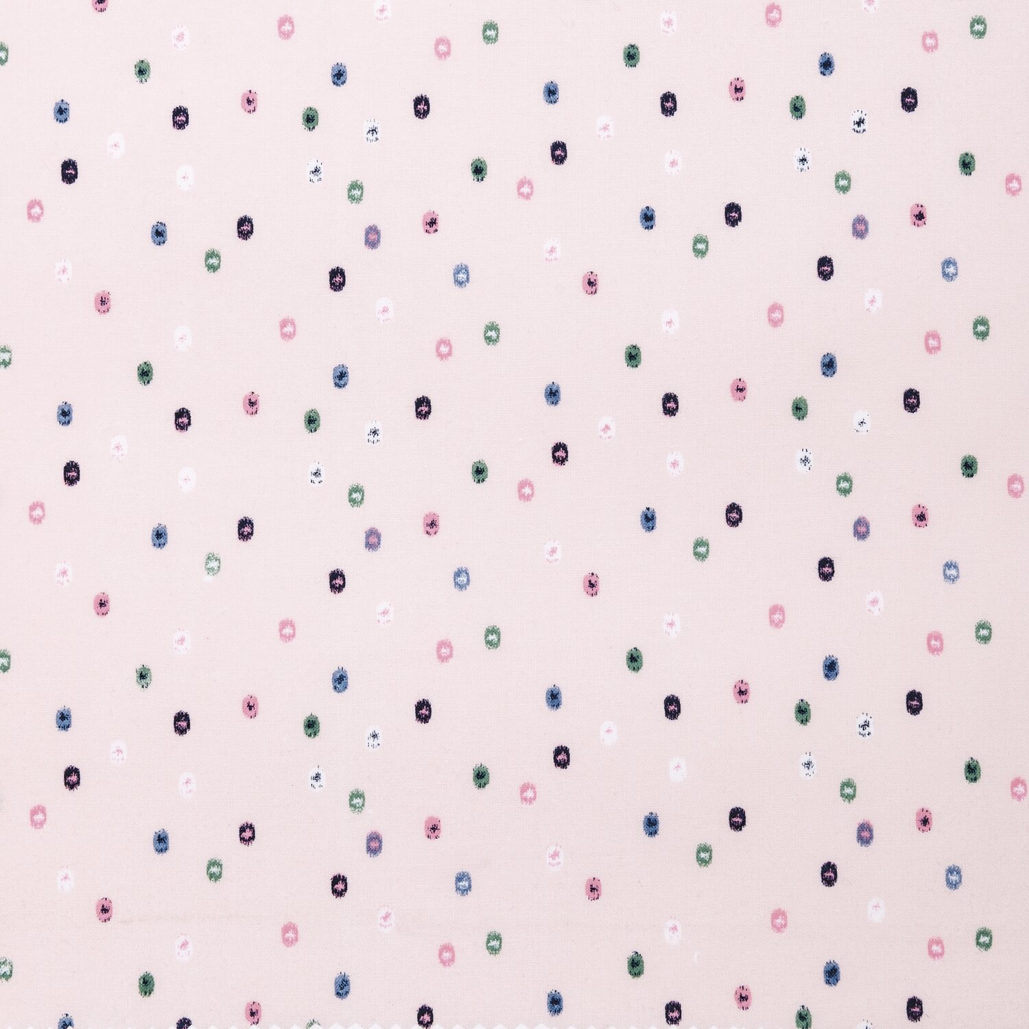 Druckstoff grafische Punkte rosa 140cm von Rico Design Druckstoff grafische Punkte rosa 140cm: Stoff mit bunten Punkten auf rosa Hintergrund, ideal für kreative Nähprojekte.