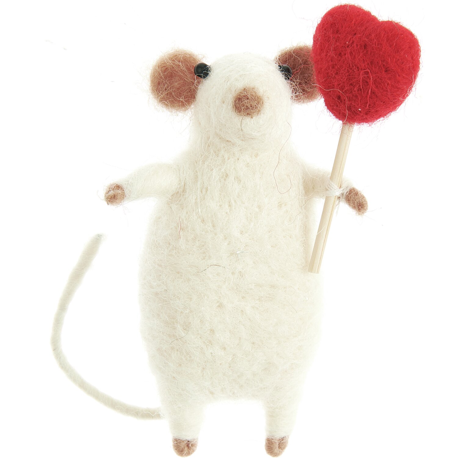 Filz Maus mit rotem Herz Weiß