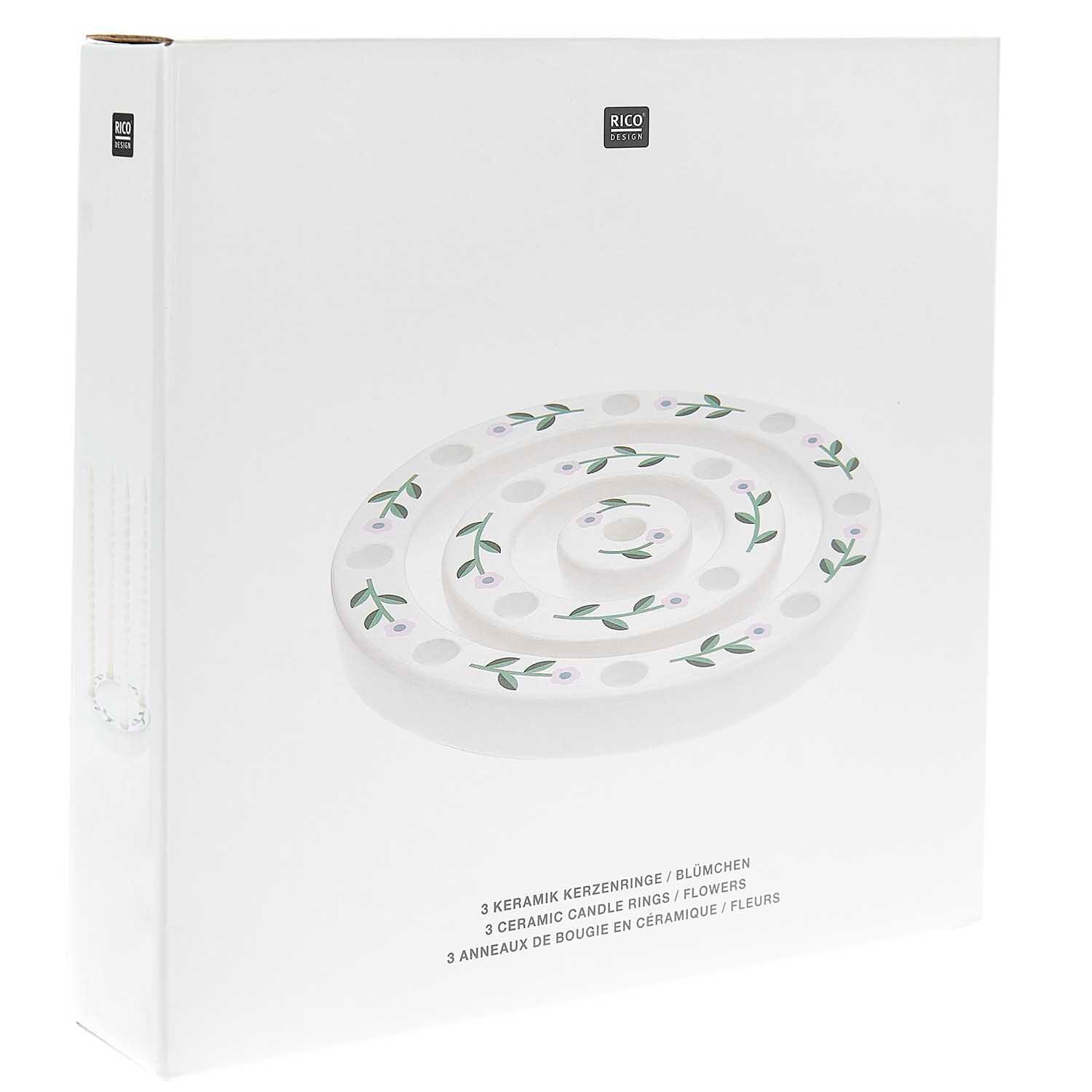 Keramik Kerzenringe Blümchen 3-teilig von Rico Design